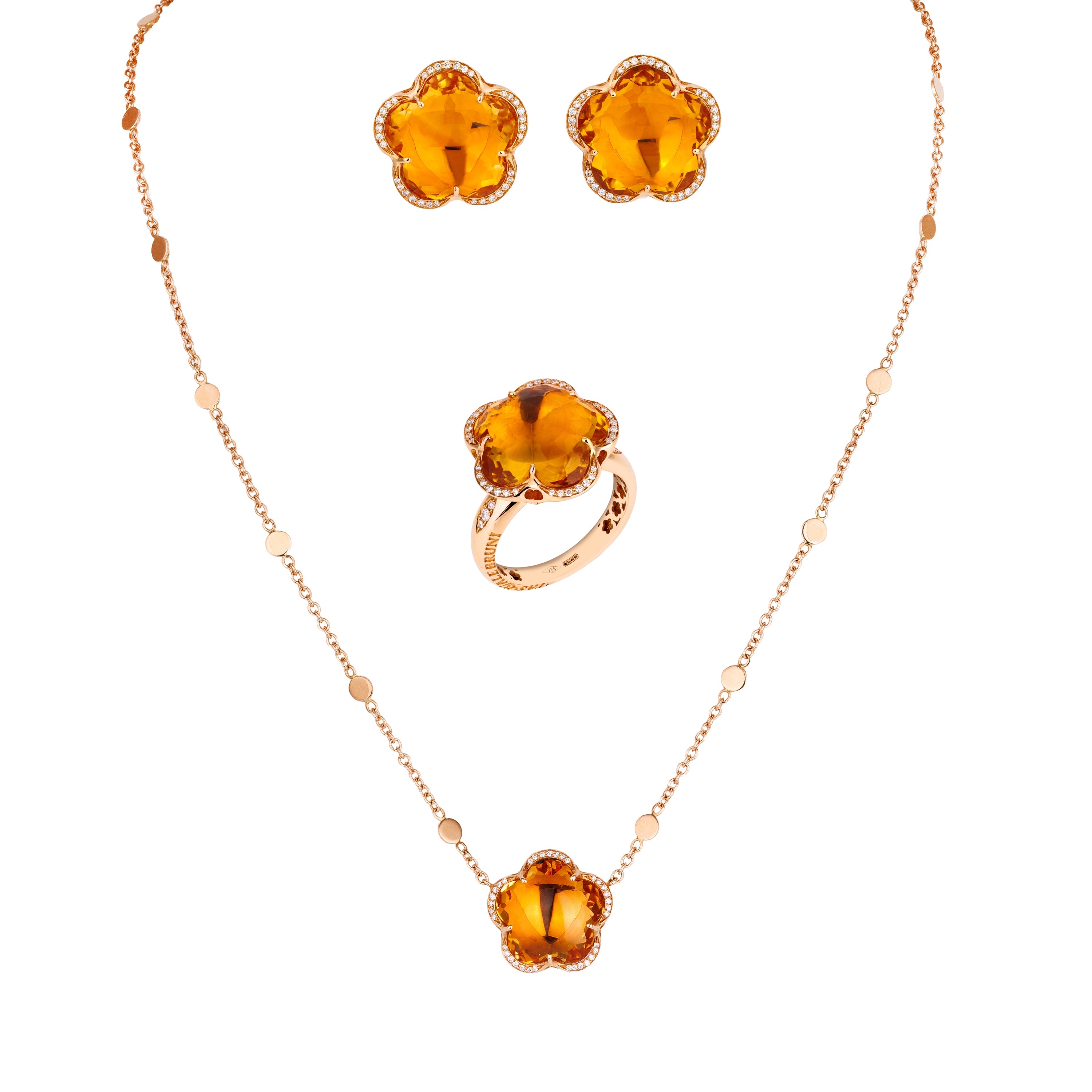 Pasquale Bruni Bon Ton Citrine & Diamond Set | Necklace, Ring & Earrings | 18k Rose Gold