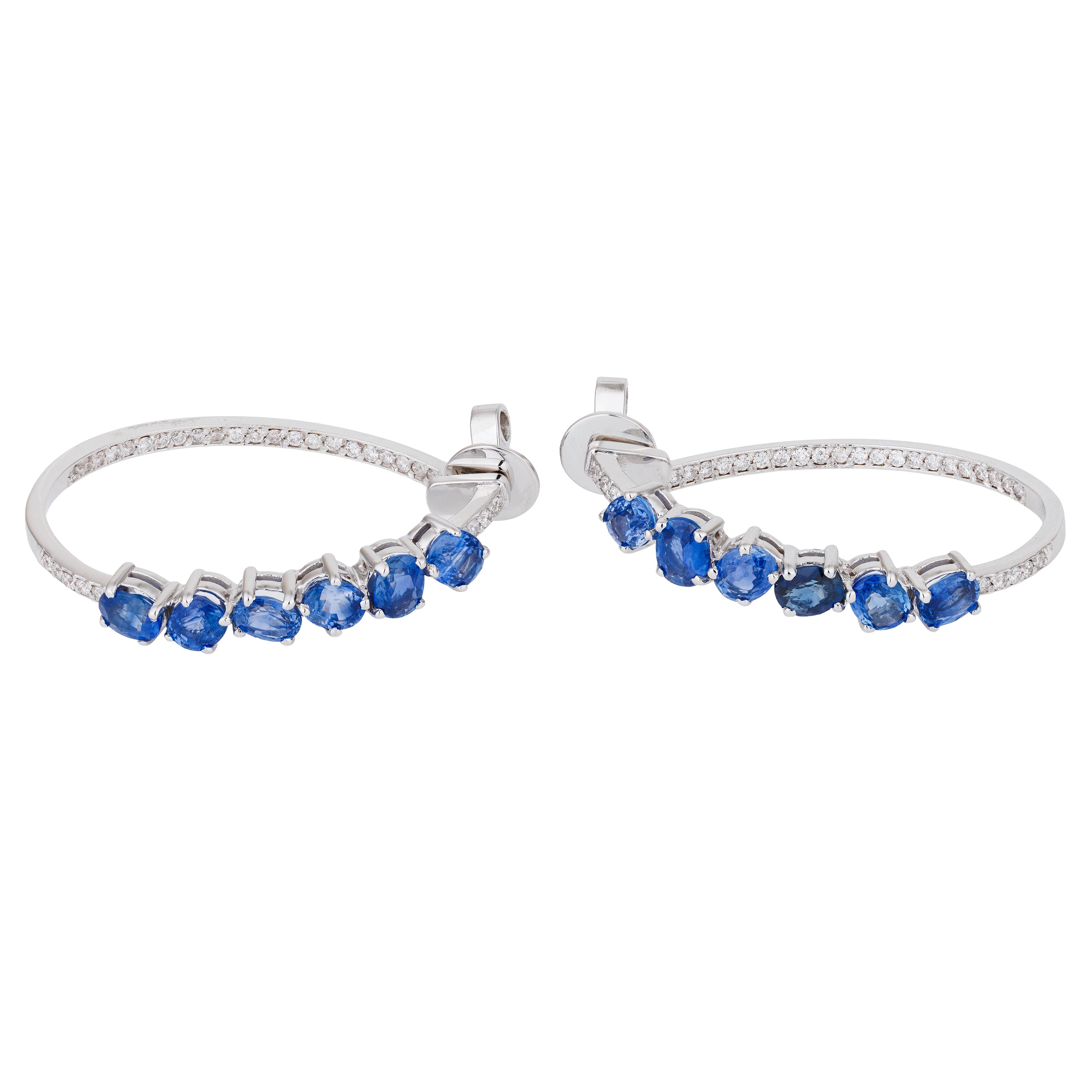 Sapphire & Diamond Open Hoop Earrings | 18k White Gold
