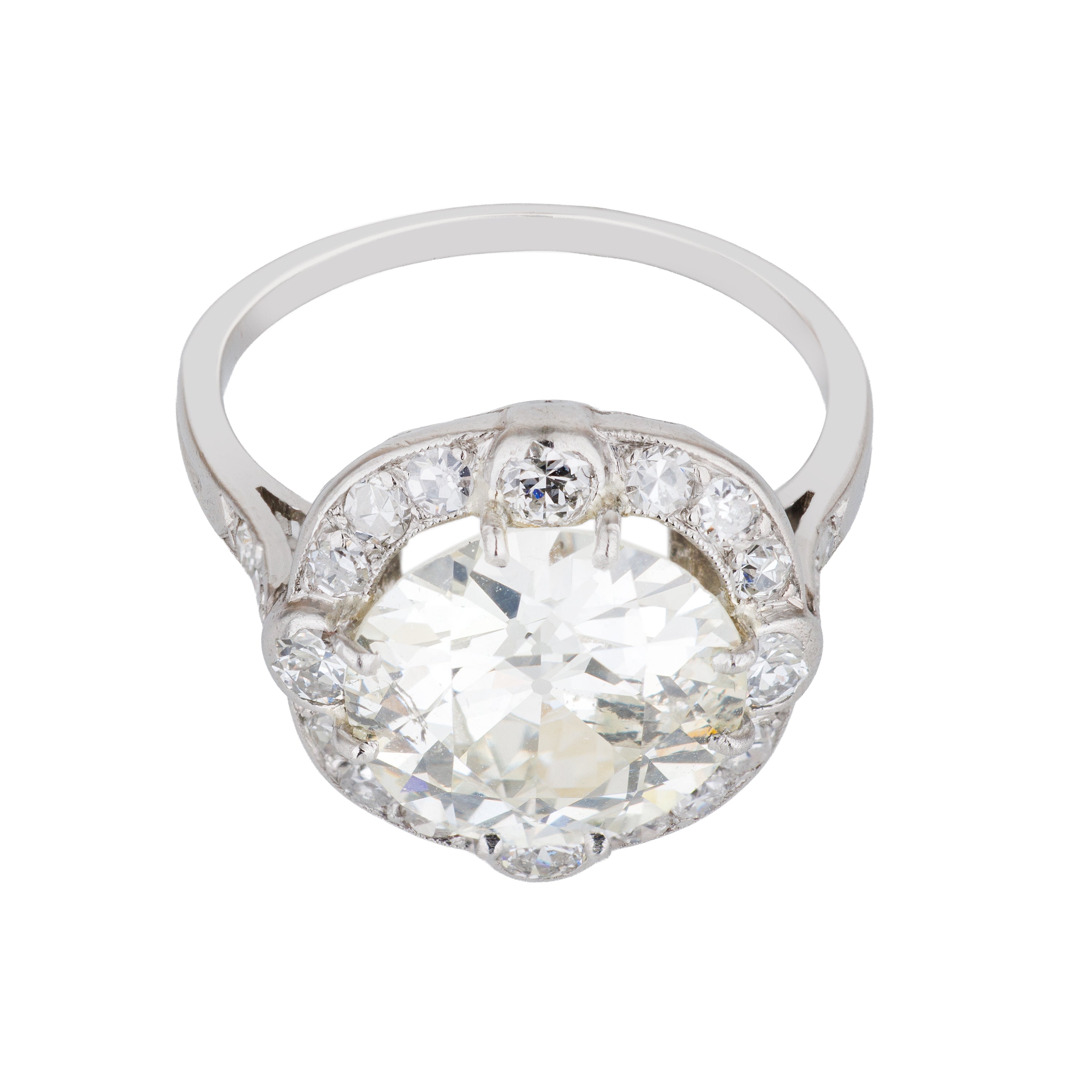 1920s Art Deco Old Cut Diamond Cluster Ring | 18k White Gold