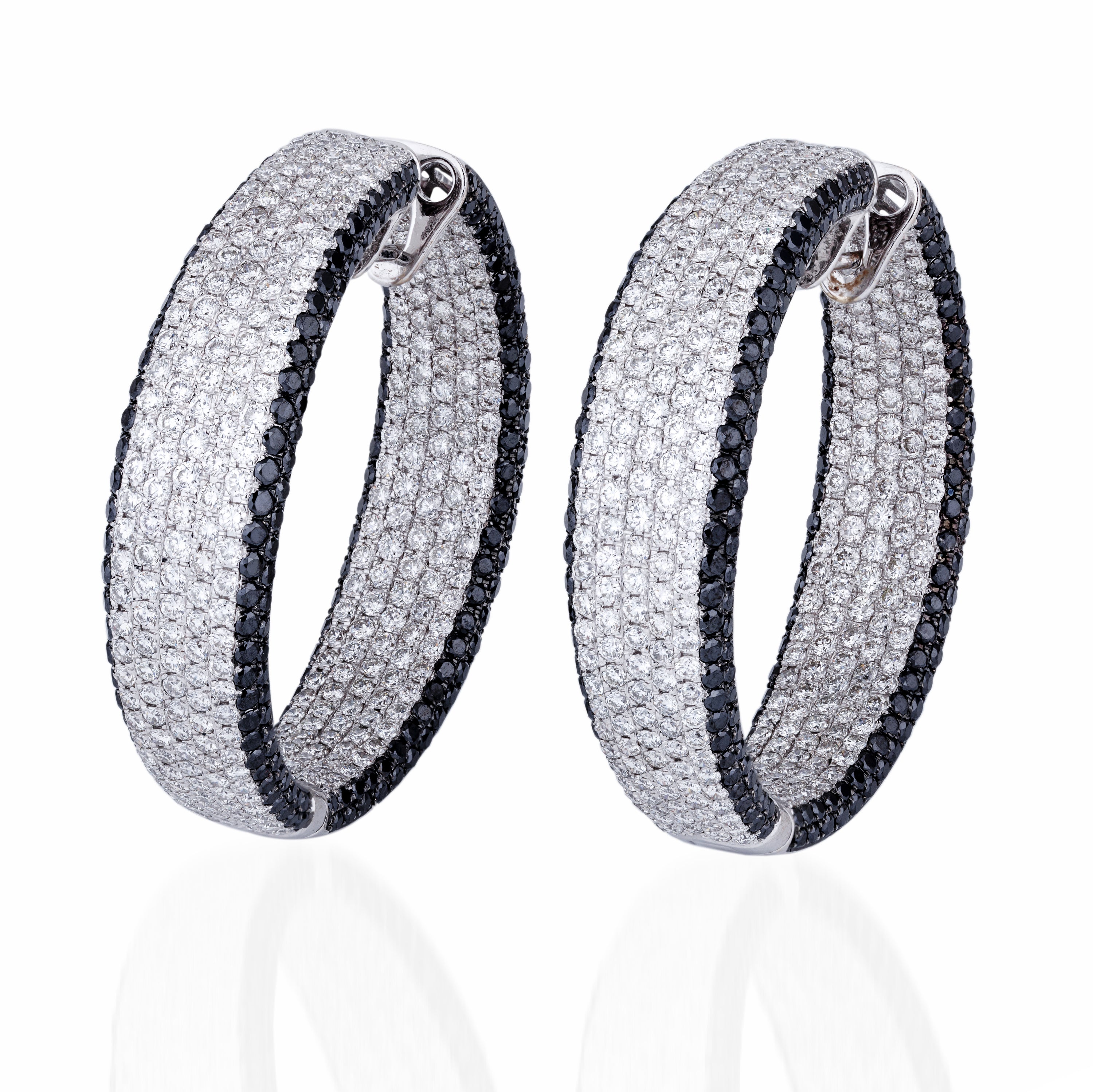 Black & White Diamond Large Statement Hoop Earrings | 18k White Gold