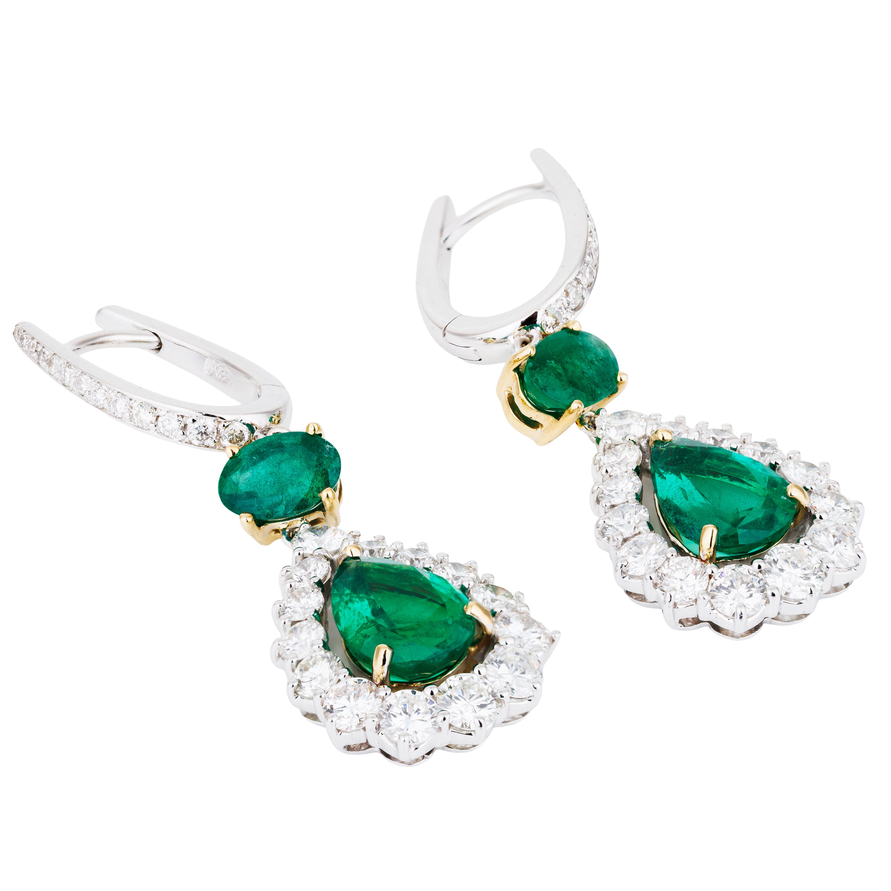 Emerald & Diamond Tear Drop Earrings | 18k White & Yellow Gold