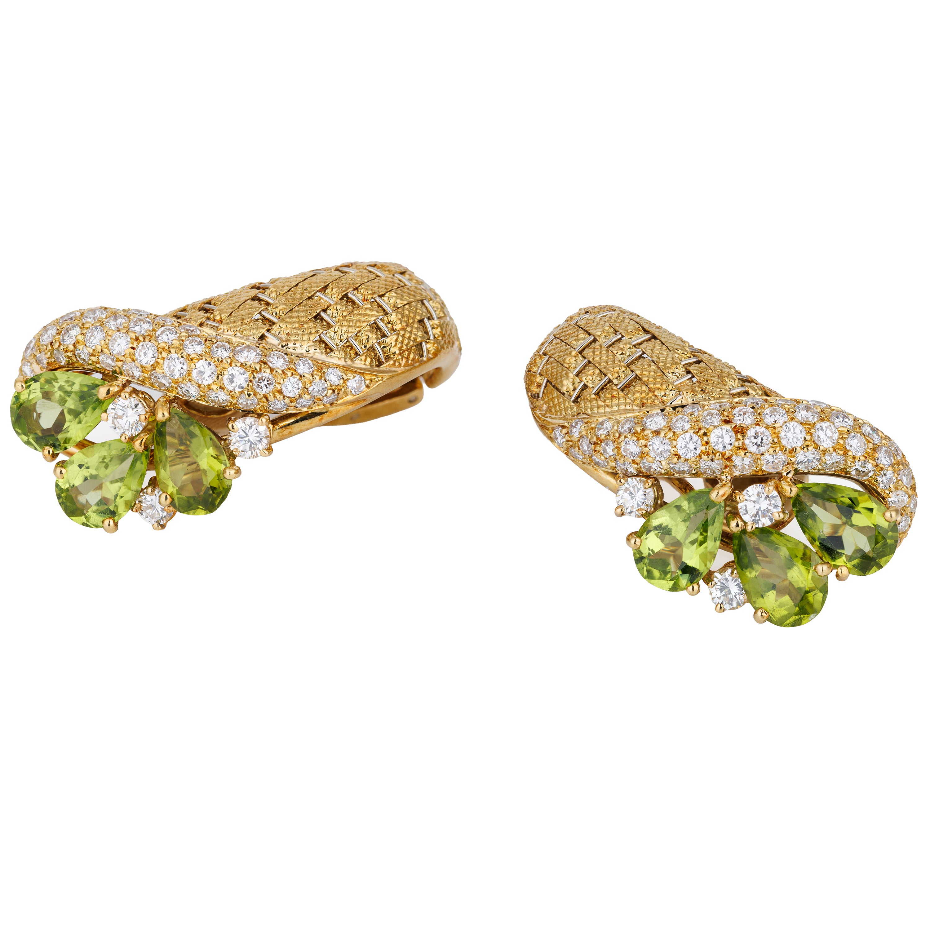 Peridot & Diamond Floral Earrings | 18k Yellow Gold