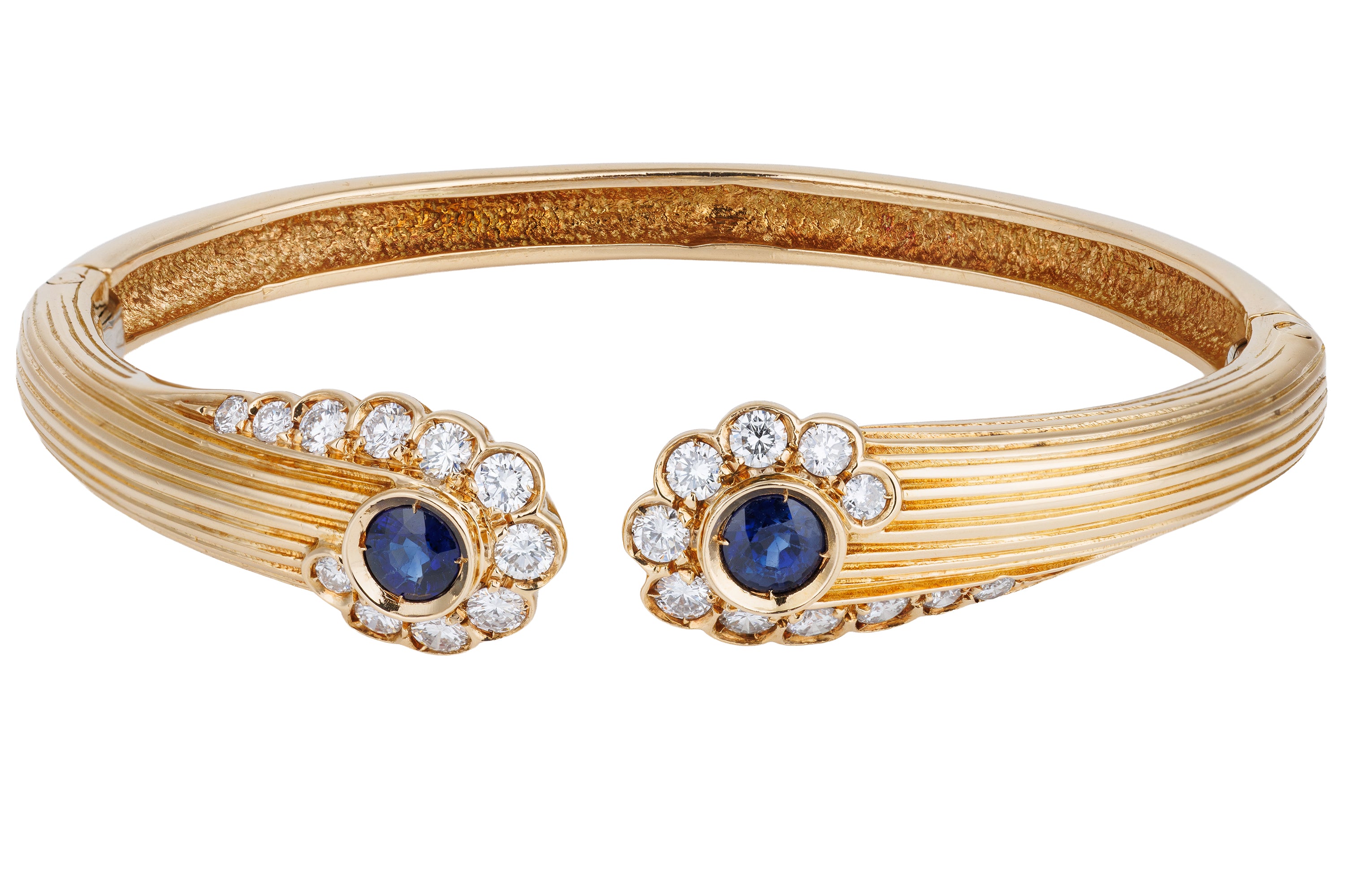 Blue Sapphire & Diamond Double Bangle Bracelet | 18k Yellow Gold