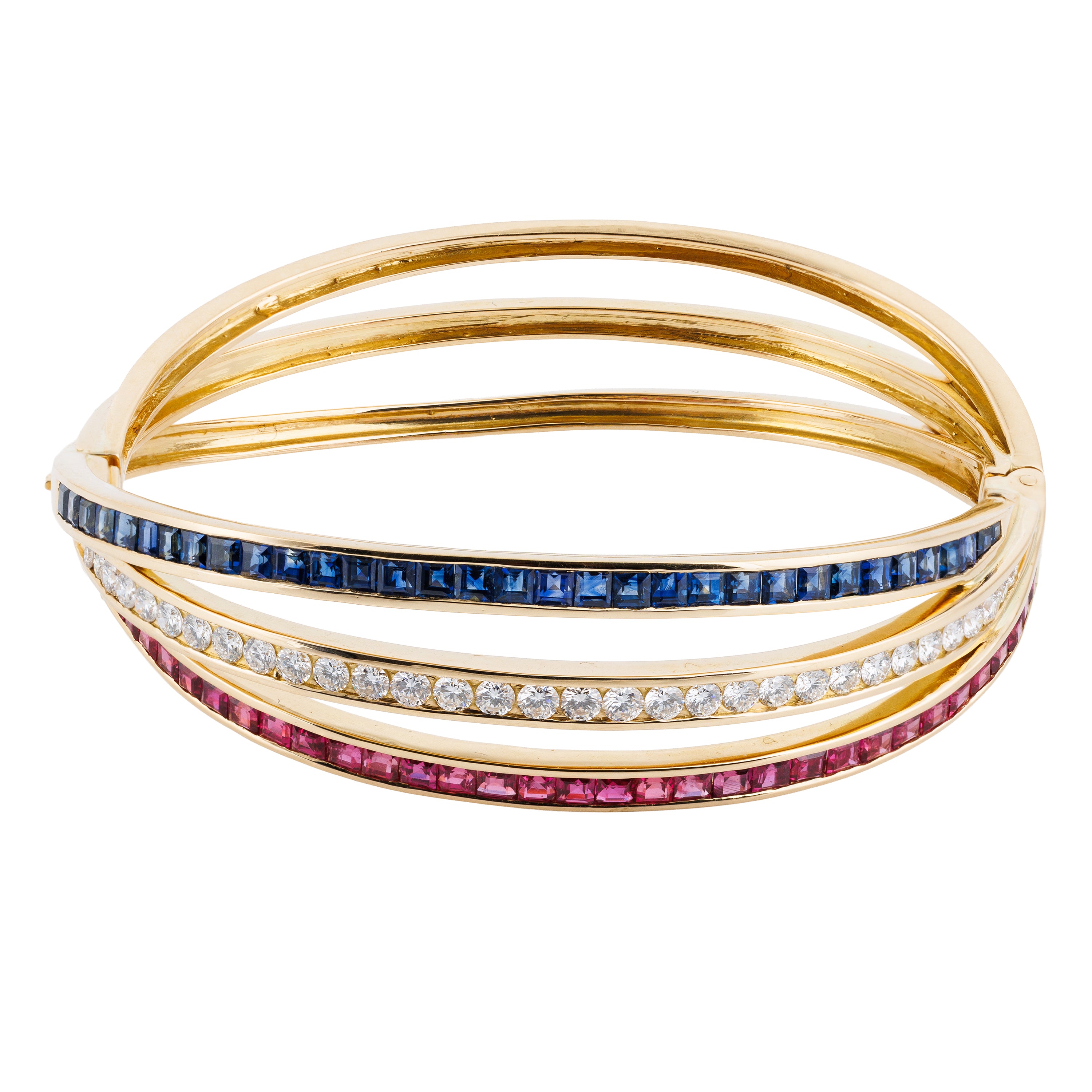 Ruby, Diamond & Sapphire Intertwined Bracelet | 18k Yellow Gold