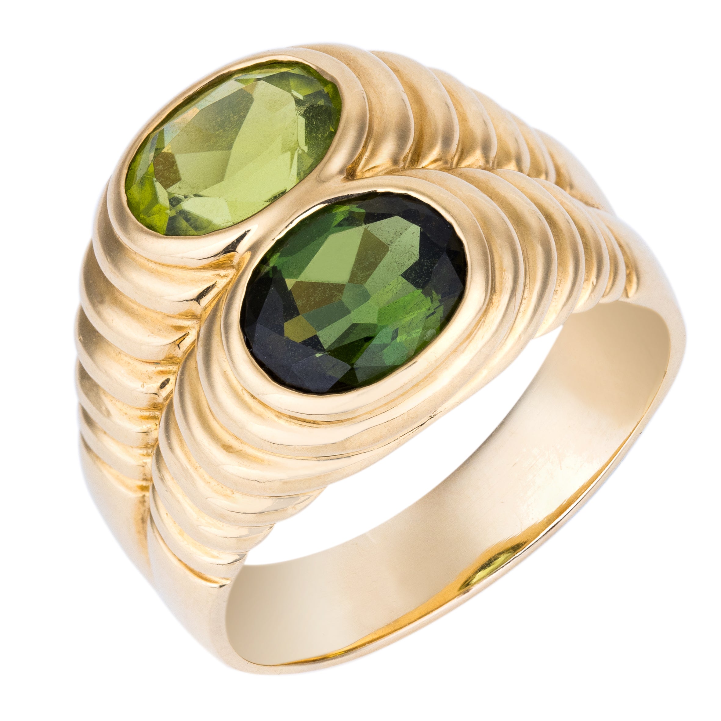 Bvlgari Doppio Baccellato Ring | Peridot & Green Tourmaline | 18k Yellow Gold | 1980's