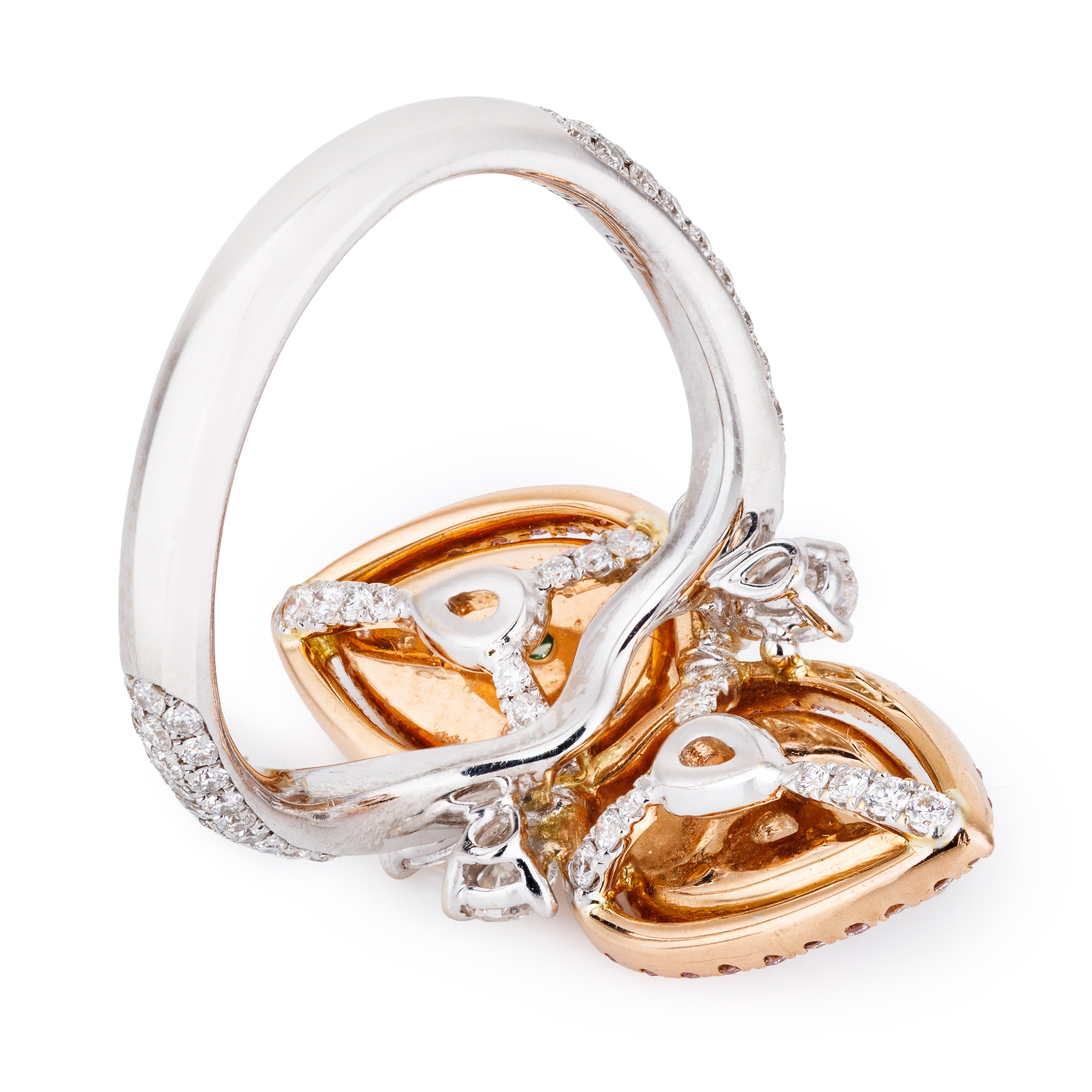 Pink & Green Pear-Shaped Diamond & Sapphire Ring | 18k White & Rose Gold