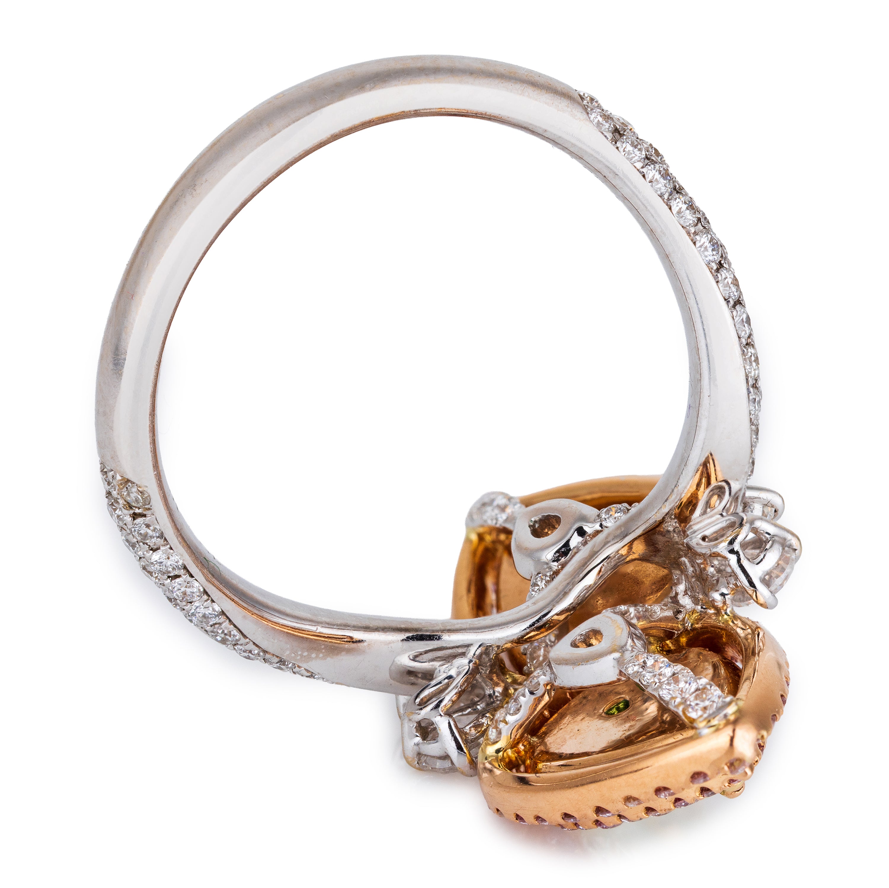 Pink & Green Pear-Shaped Diamond & Sapphire Ring | 18k White & Rose Gold