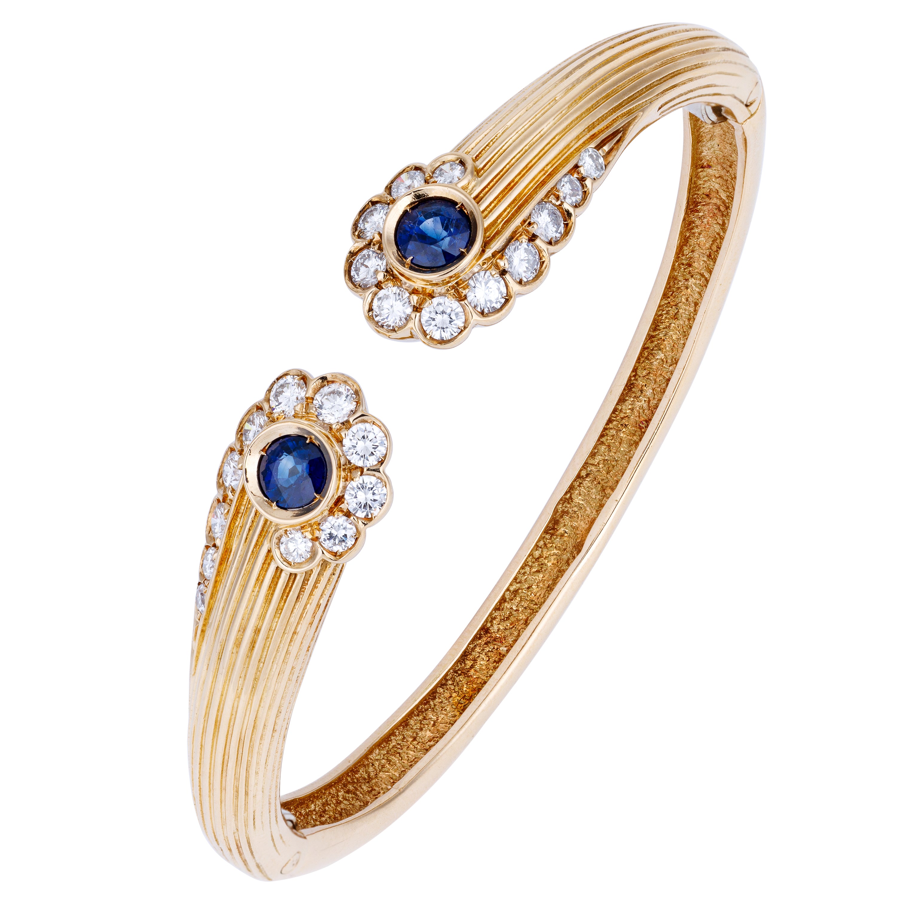 Blue Sapphire & Diamond Double Bangle Bracelet | 18k Yellow Gold