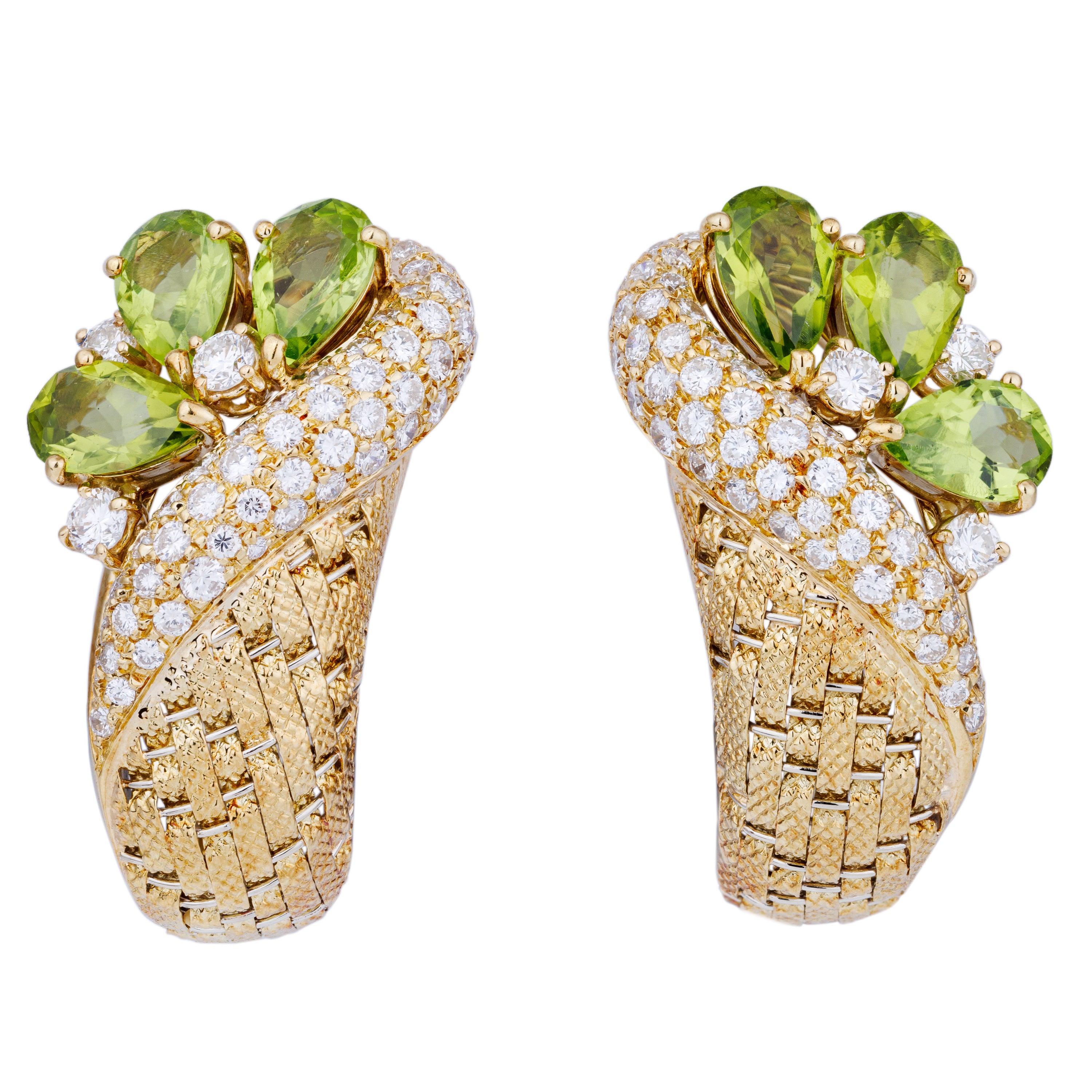 Peridot & Diamond Floral Earrings | 18k Yellow Gold