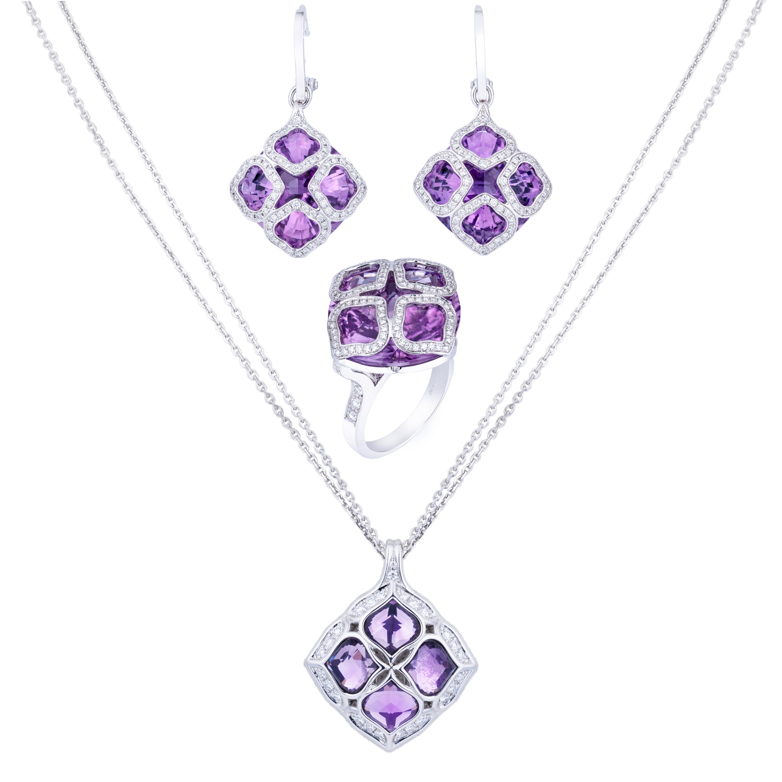 Chopard 'Imperiale' Cocktail Set | Amethyst & Diamond | Necklace, Ring & Earrings | 18k White Gold
