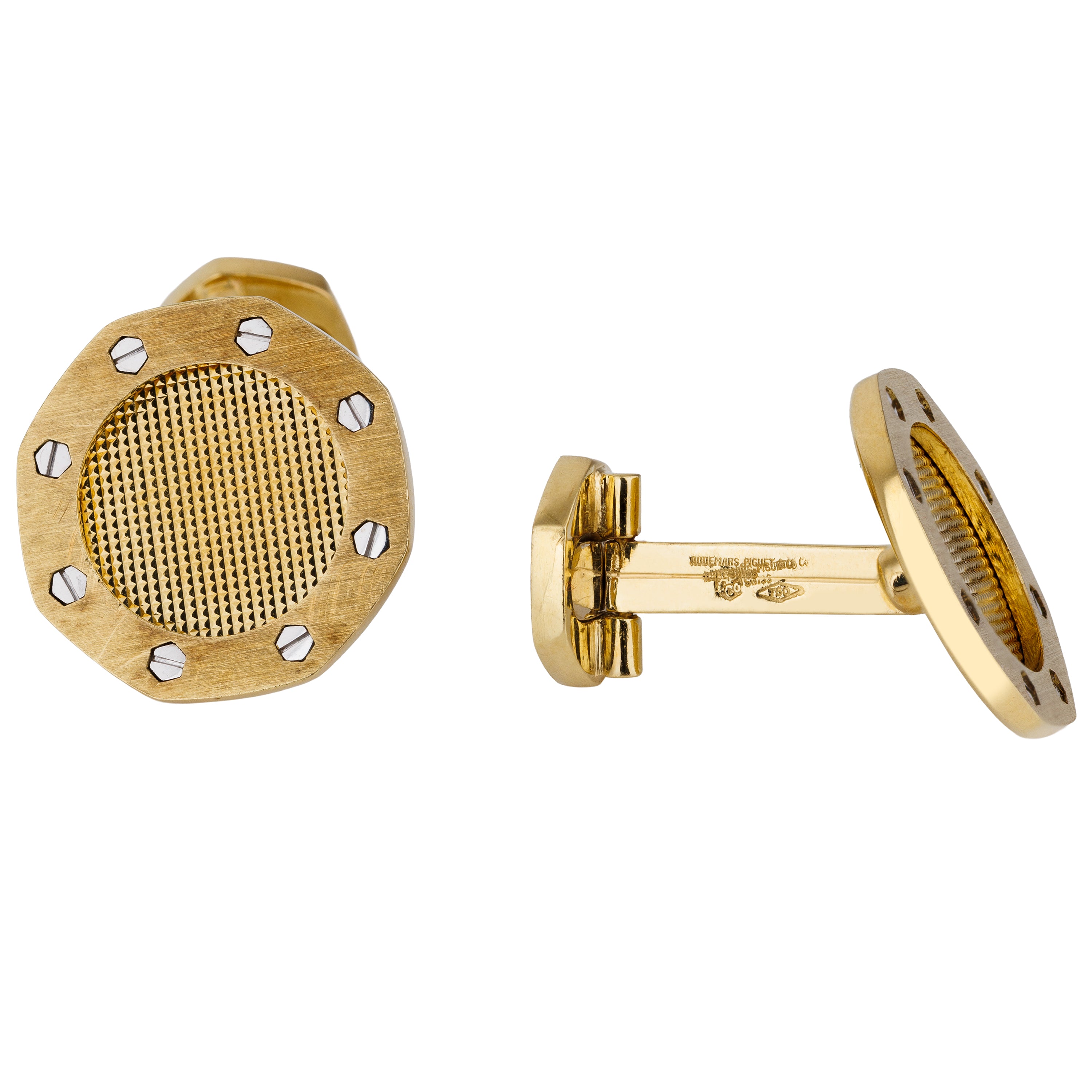 Audemars Piguet Royal Oak Cufflinks | Tapisserie Motif | 18k Yellow Gold | 1990's