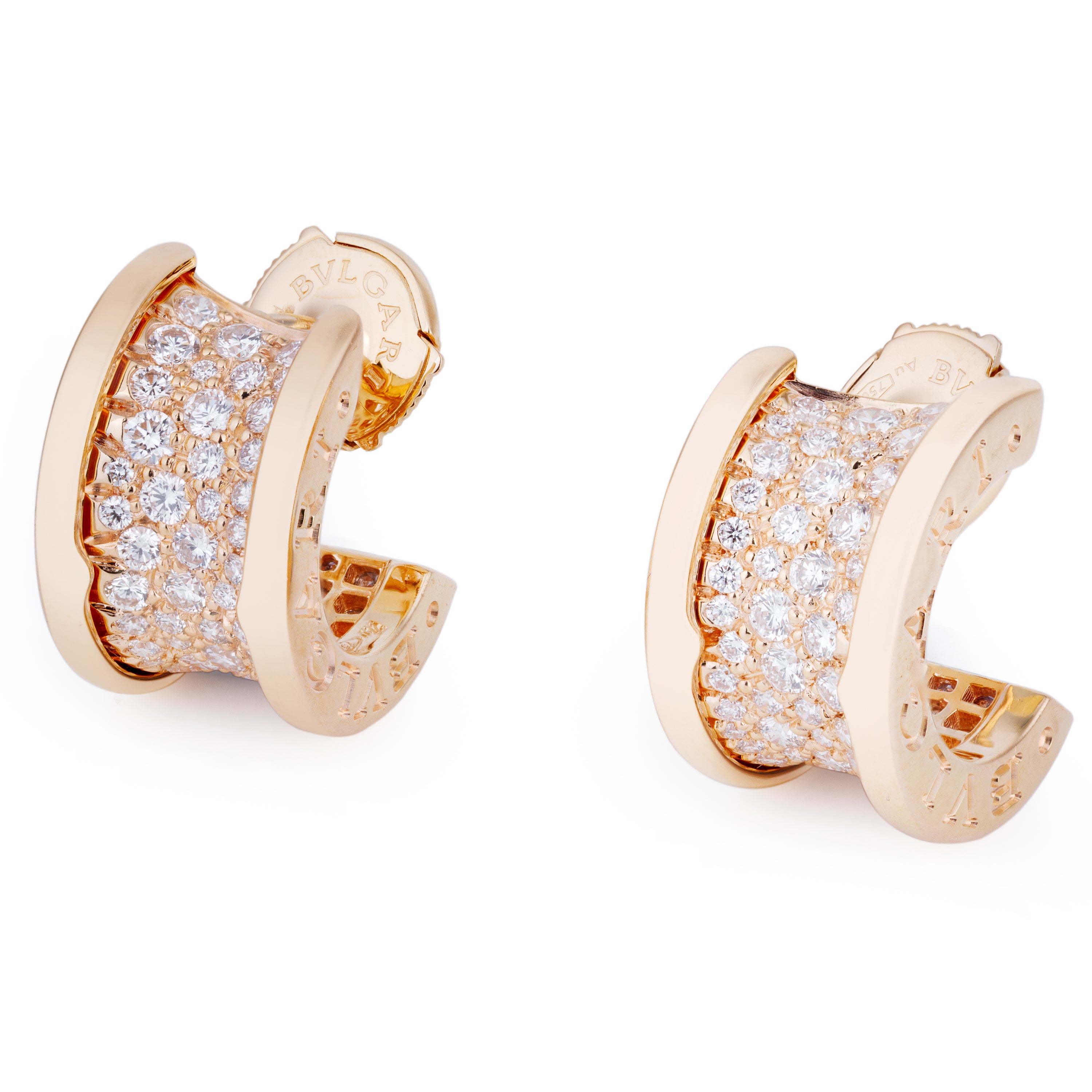 Bvlgari B.Zero1 Diamond Hoop Earrings | 18k Rose Gold | Box & Paper |