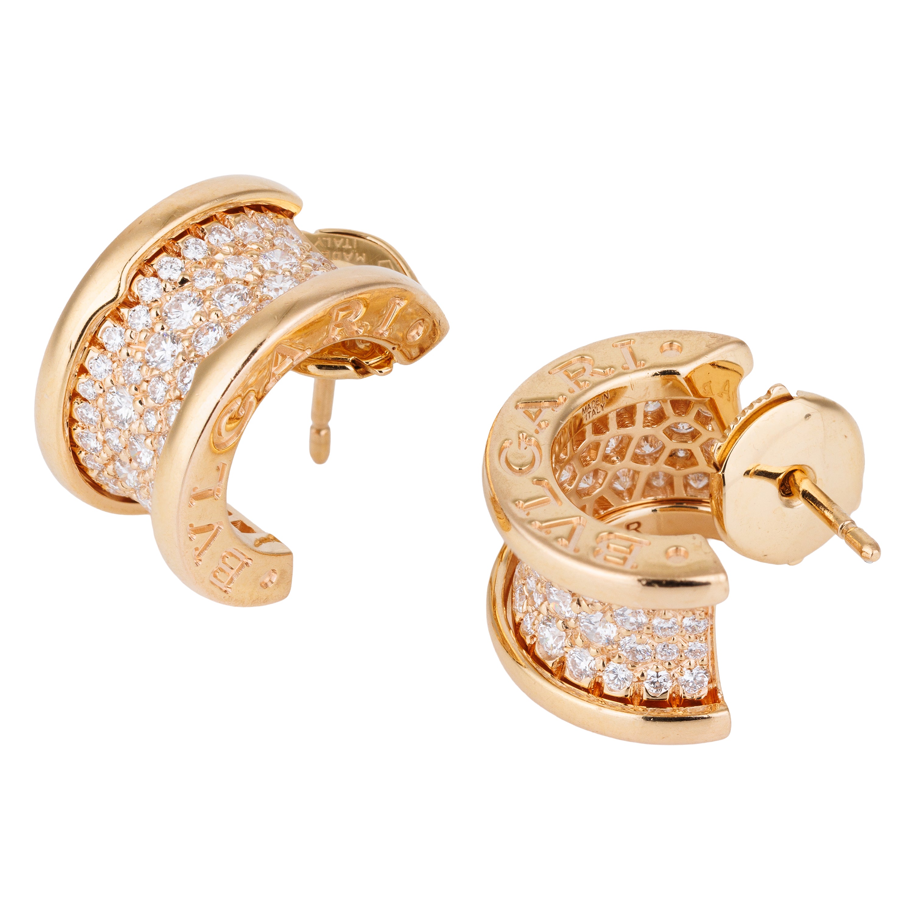 Bvlgari B.Zero1 Diamond Hoop Earrings | 18k Rose Gold | Box & Paper | 2018