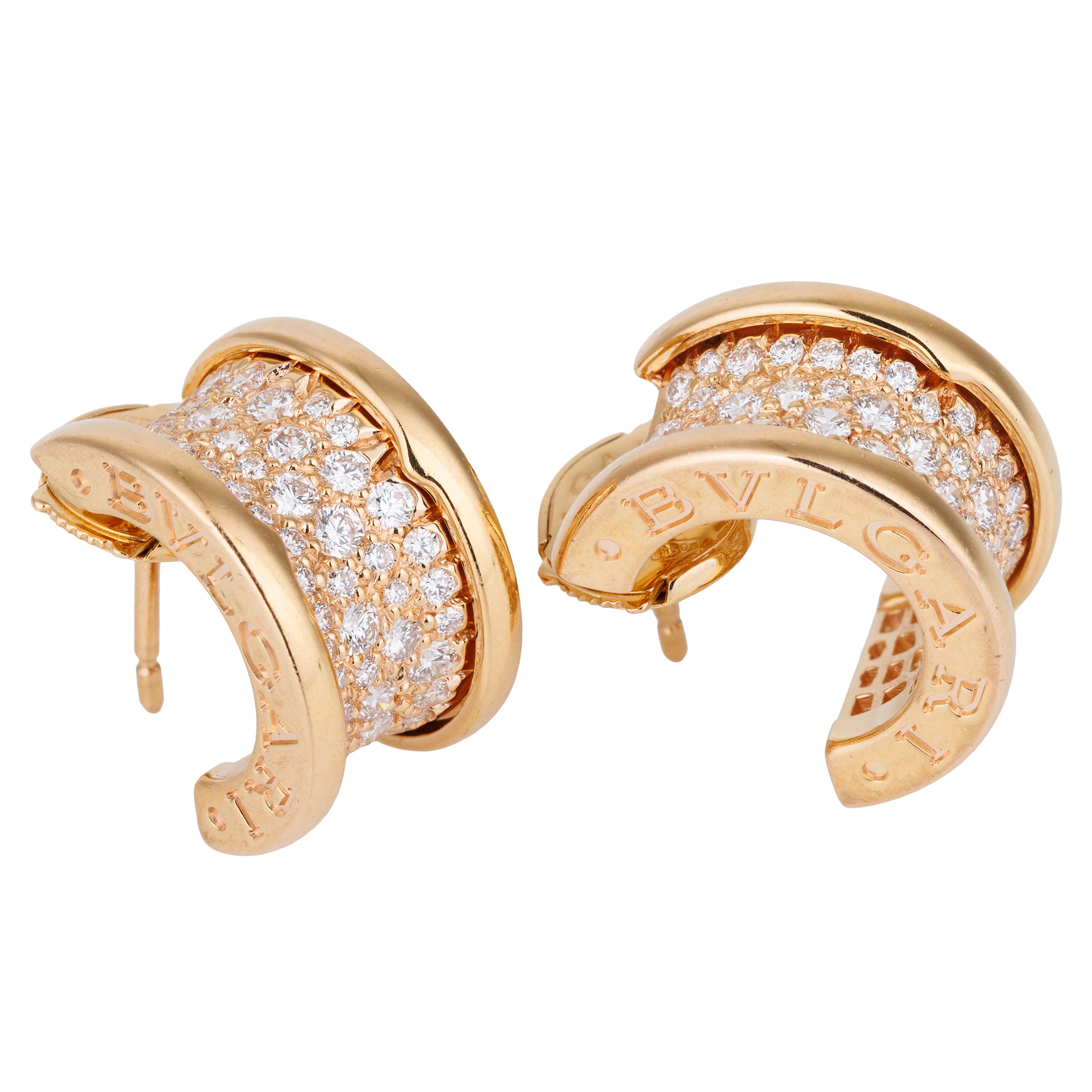 Bvlgari B.Zero1 Diamond Hoop Earrings | 18k Rose Gold | Box & Paper |