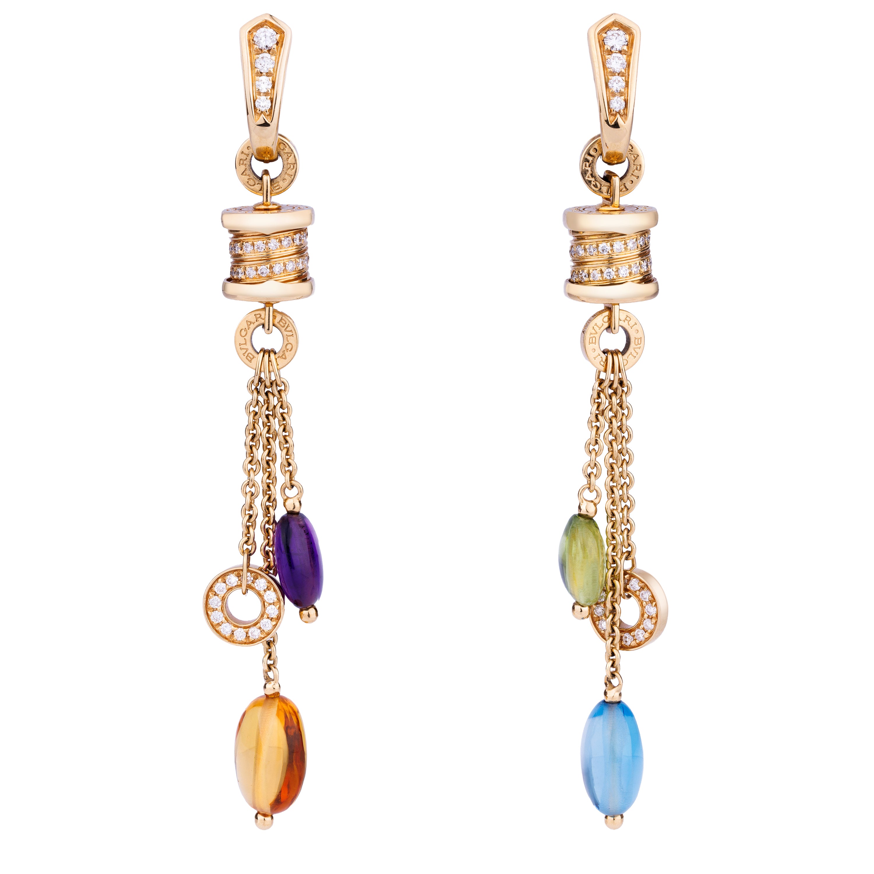 Bvlgari B.zero1 Multi-Gem & Diamond Suite | Lavalier Necklace & Earrings | 18k Yellow Gold