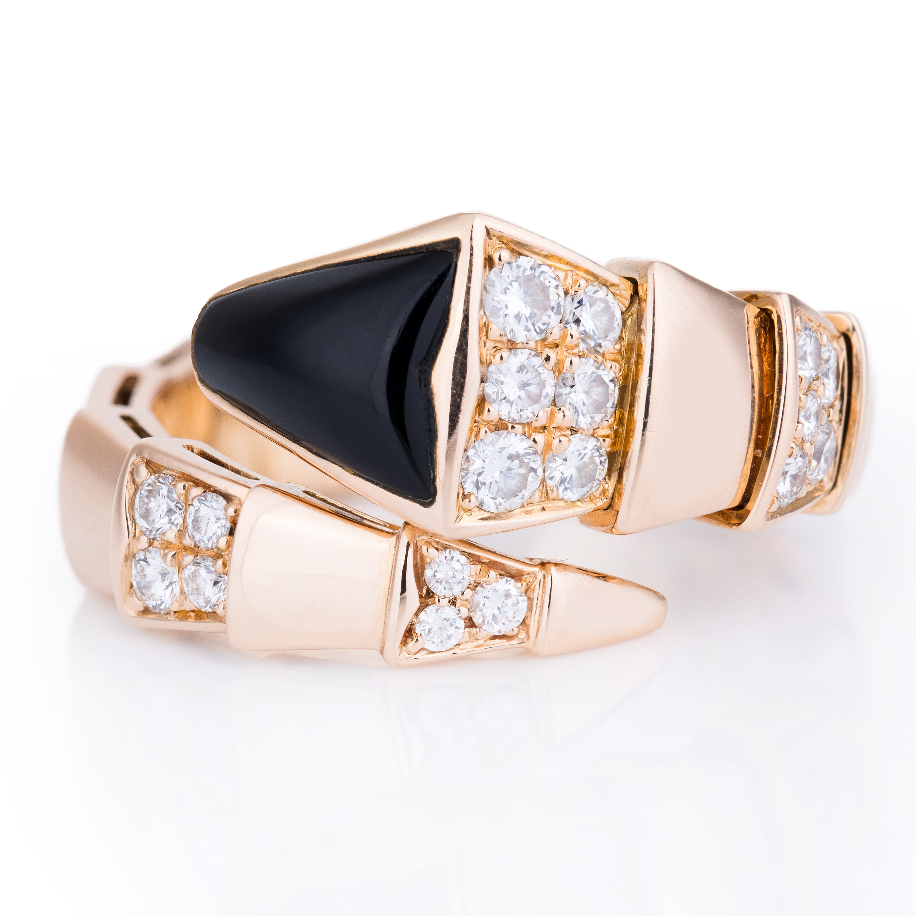 Bvlgari Serpenti Viper Onyx & Diamond Ring | 18k Rose Gold