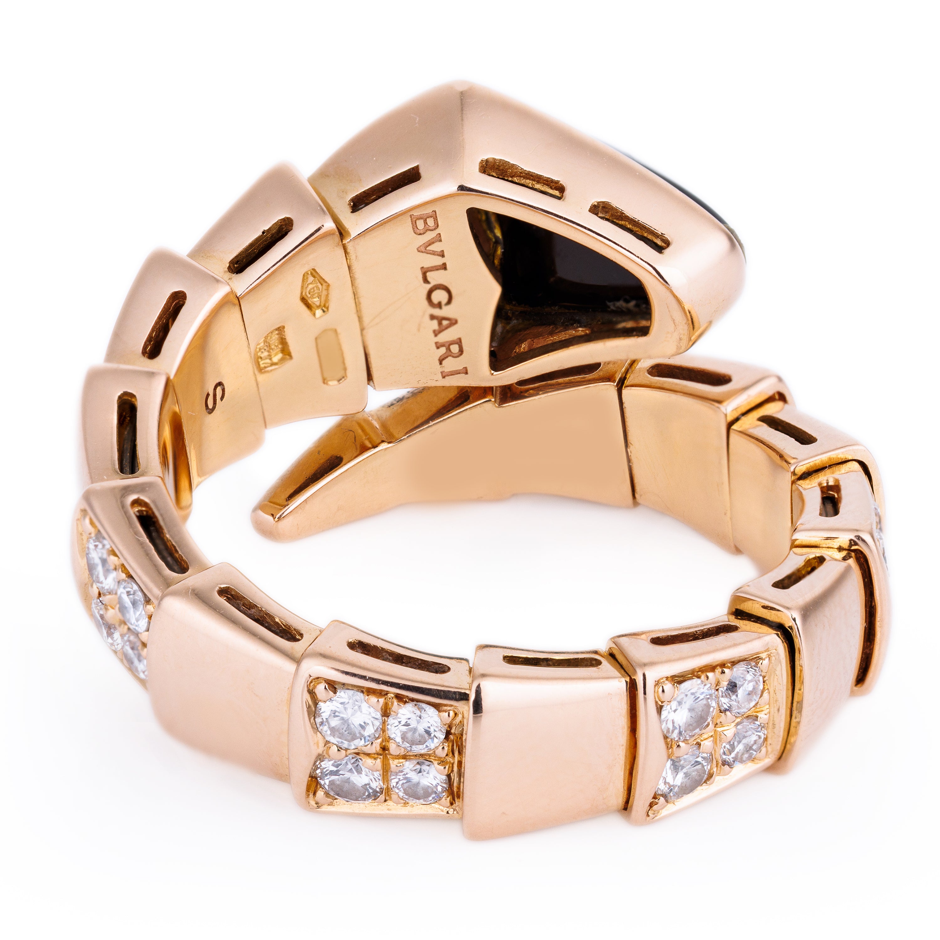 Bvlgari Serpenti Viper Onyx & Diamond Ring | 18k Rose Gold