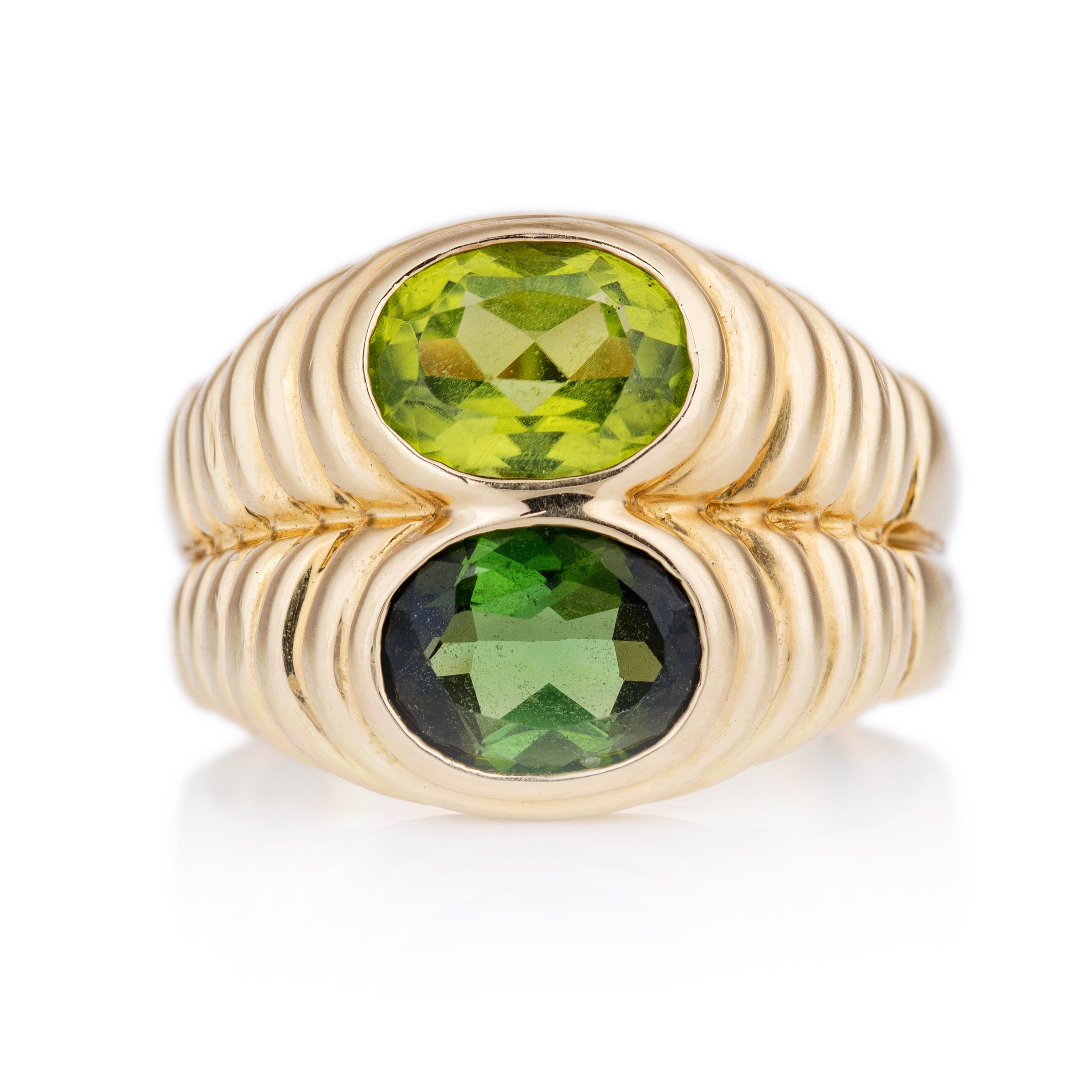 Bvlgari Doppio Baccellato Ring | Peridot & Green Tourmaline | 18k Yellow Gold | 1980's