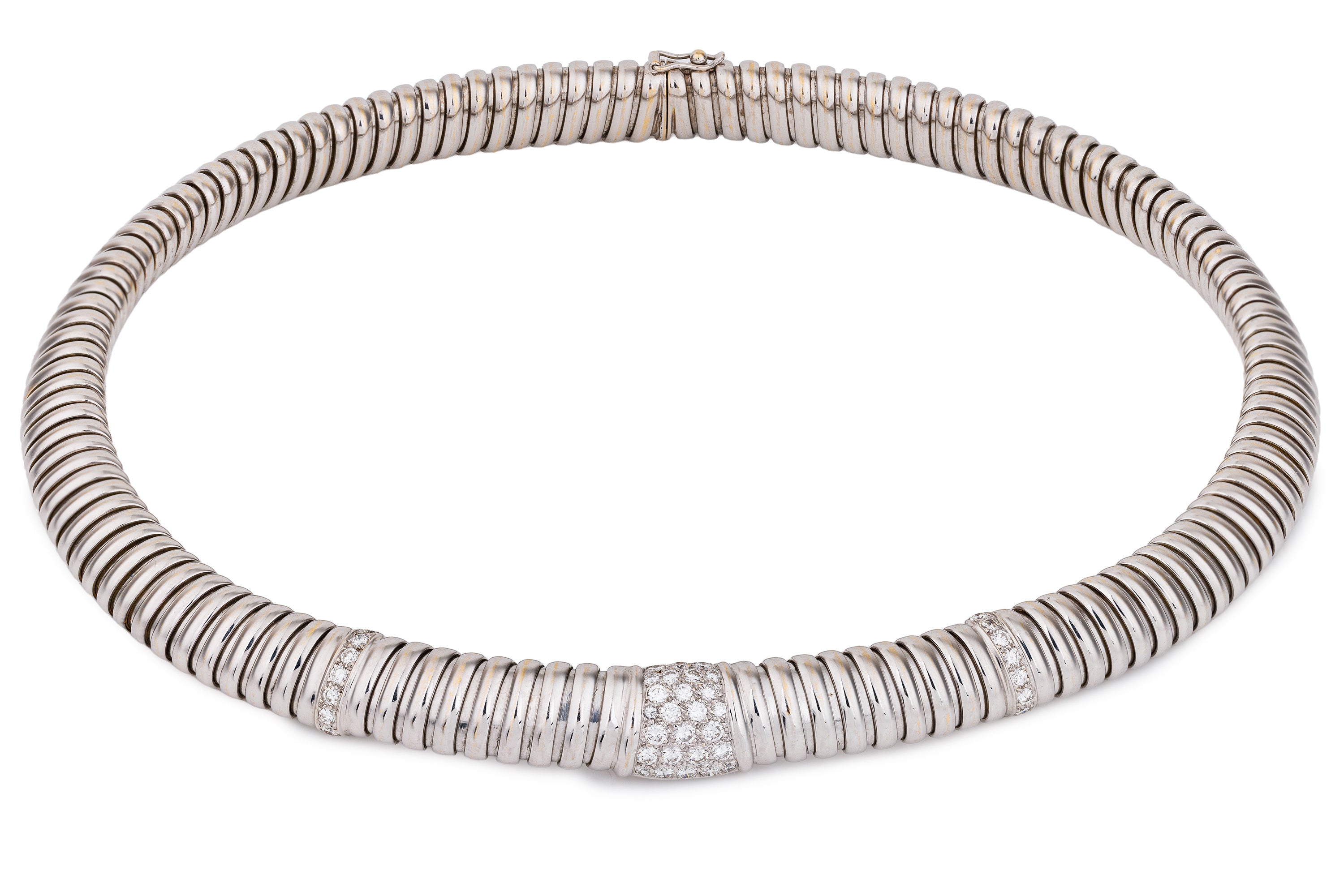 Cartier Tubogas Collar Necklace | Pavé Diamond | 18k White Gold | 1980's