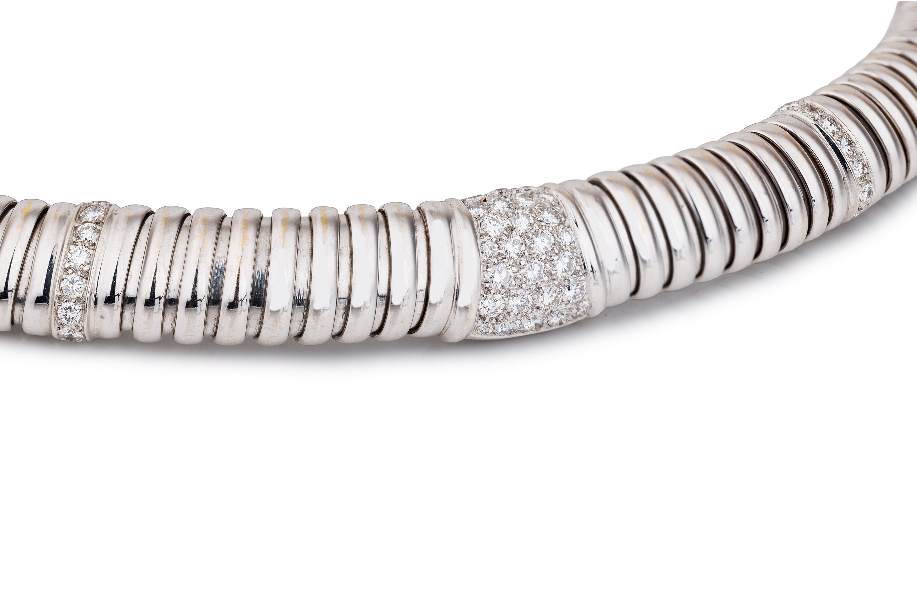 Cartier Tubogas Collar Necklace | Pavé Diamond | 18k White Gold | 1980's