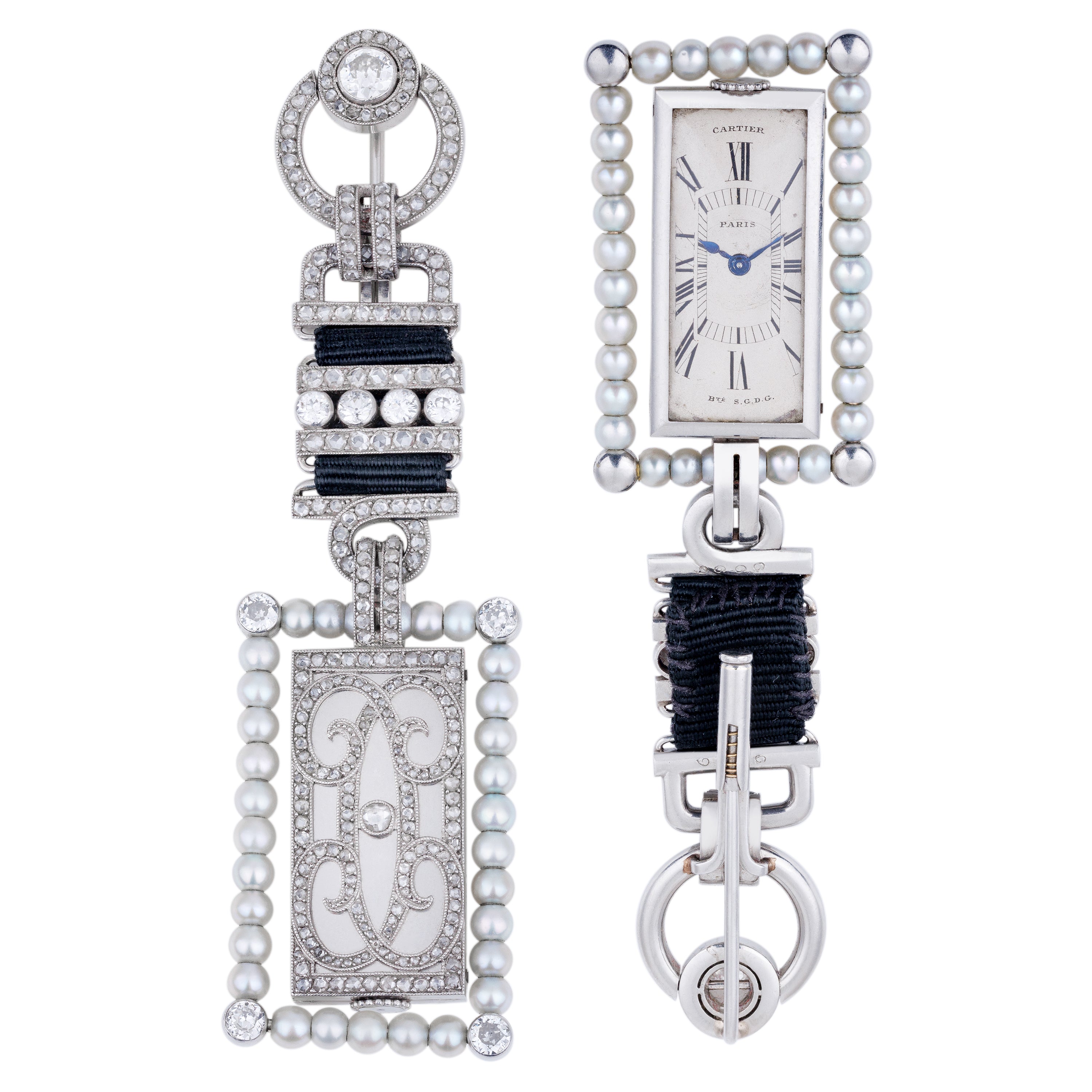Rare Reversible Vintage Cartier Brooch & Watch | 1925 Art Deco | Pearl & Diamonds | Platinum