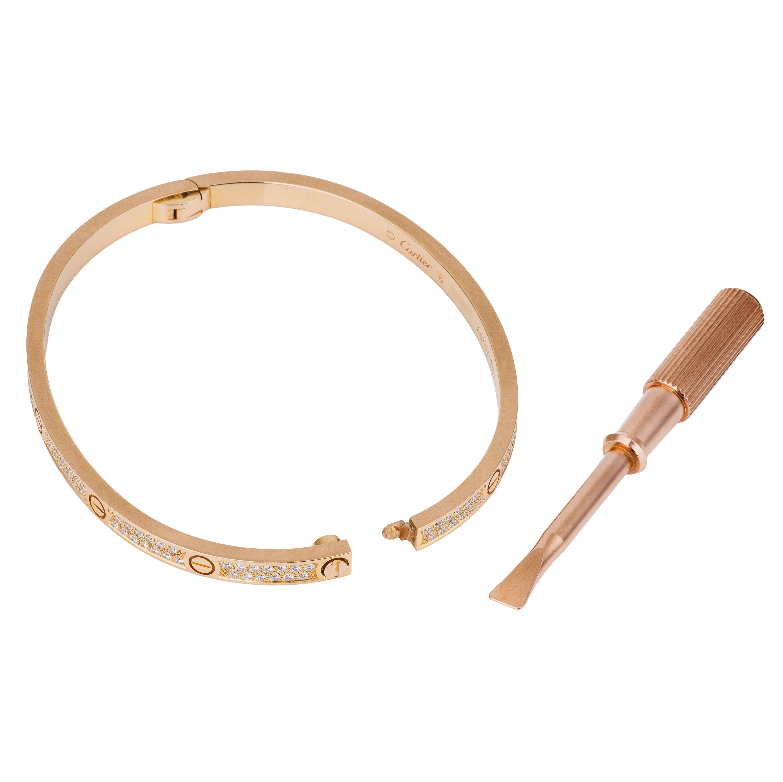 Cartier Pavé Diamond Love Bangle Bracelet | 18k Rose Gold | Small Model | Size 16