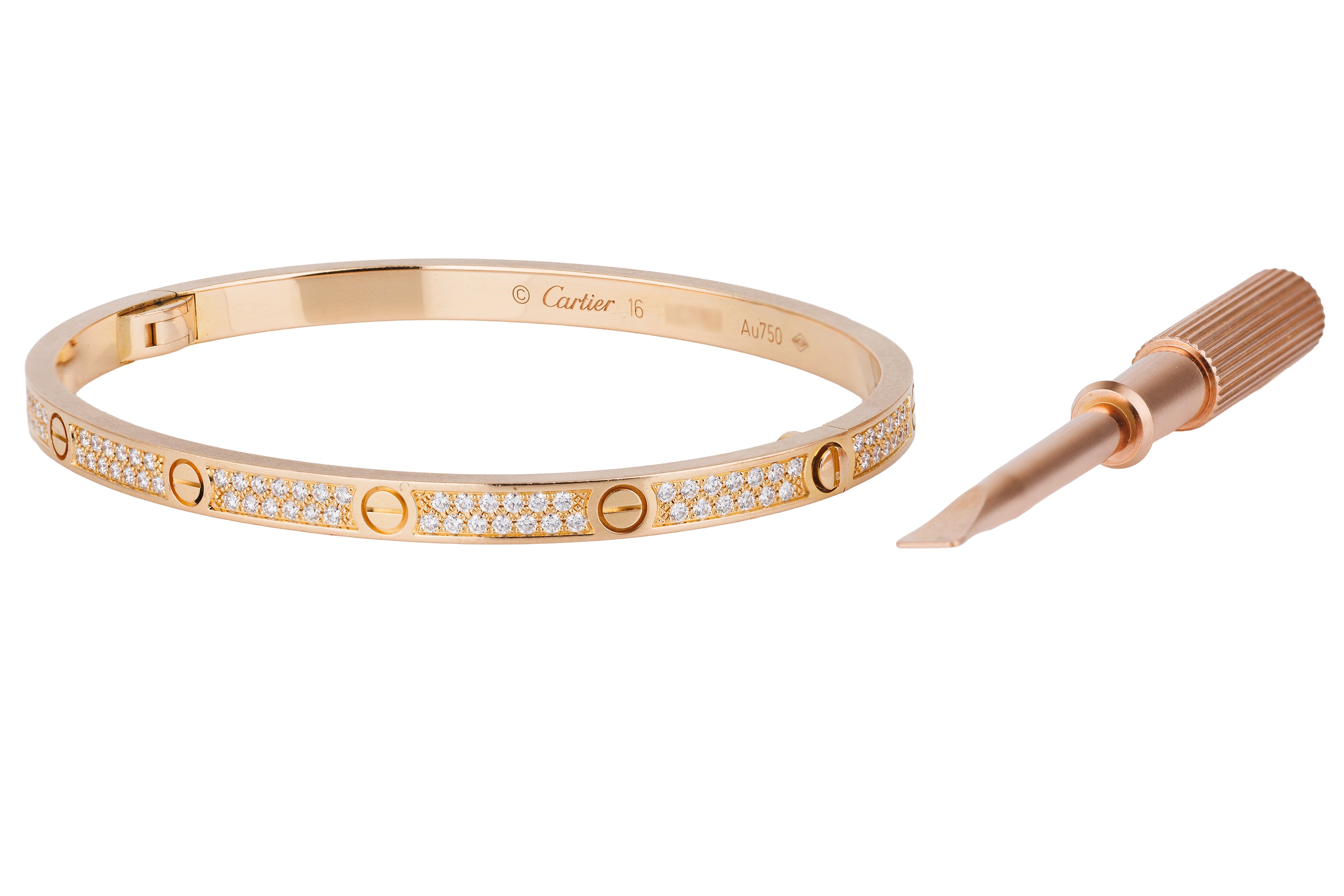Cartier Pavé Diamond Love Bangle Bracelet | 18k Rose Gold | Small Model | Size 16