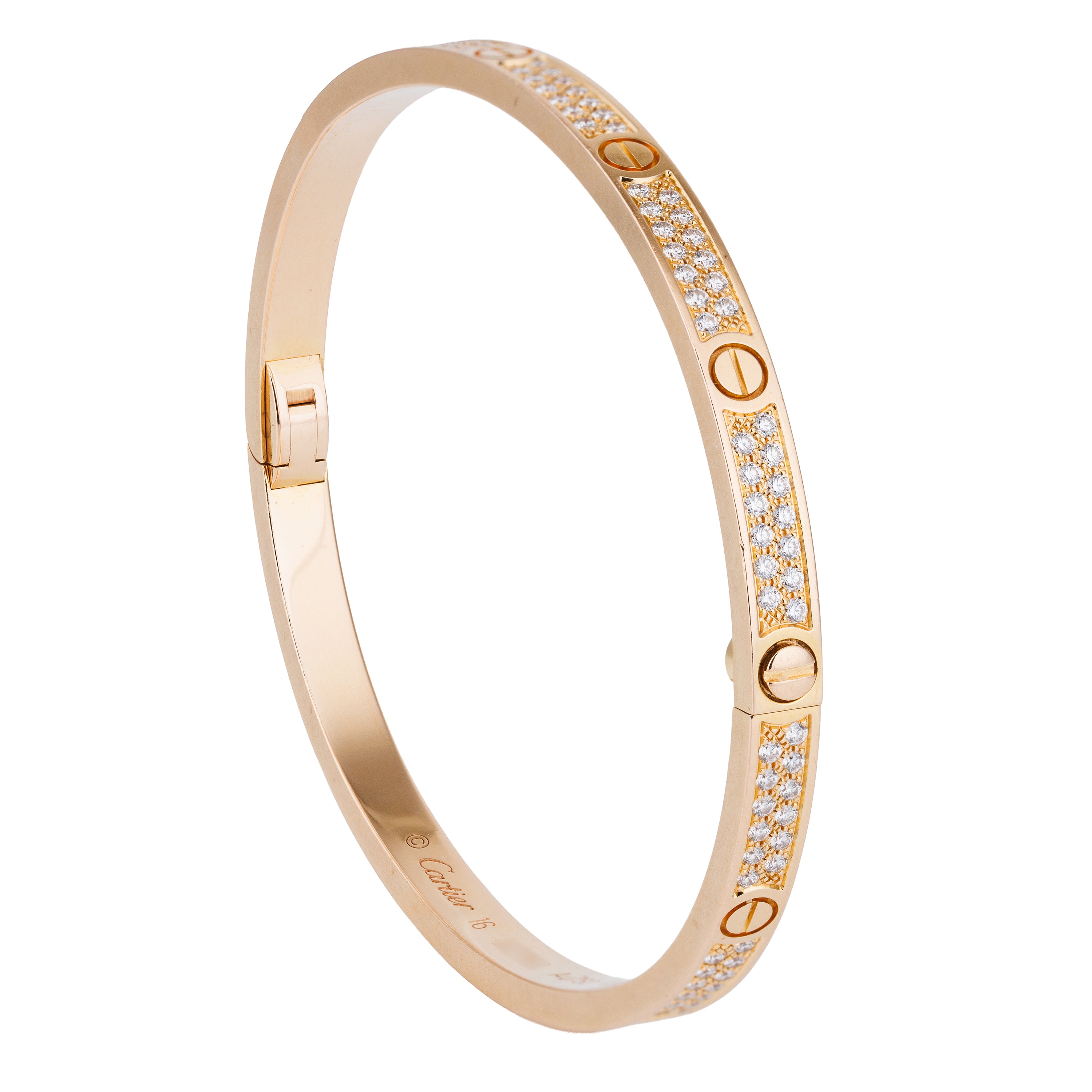 Cartier Pavé Diamond Love Bangle Bracelet | 18k Rose Gold | Small Model | Size 16