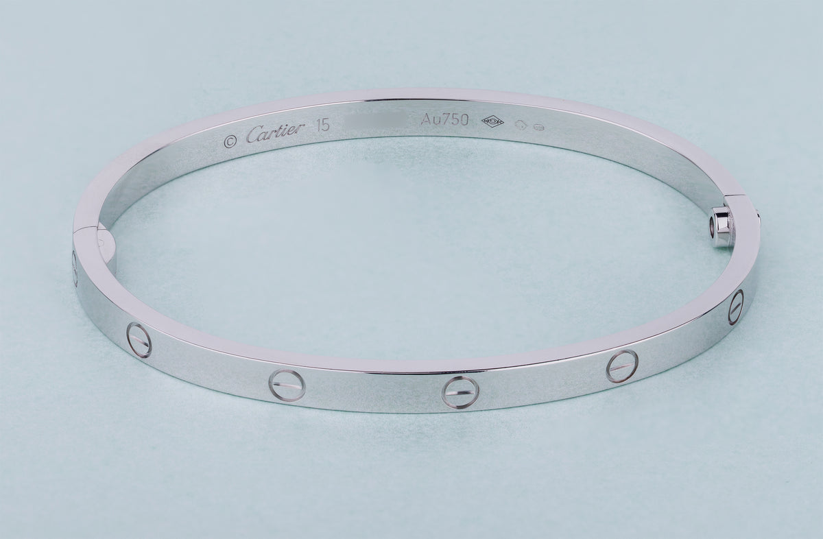 Cartier Plain Love Bracelet, Small Model | REF. B6047415 | 18k White Gold | Size 15 | Papers | 2018