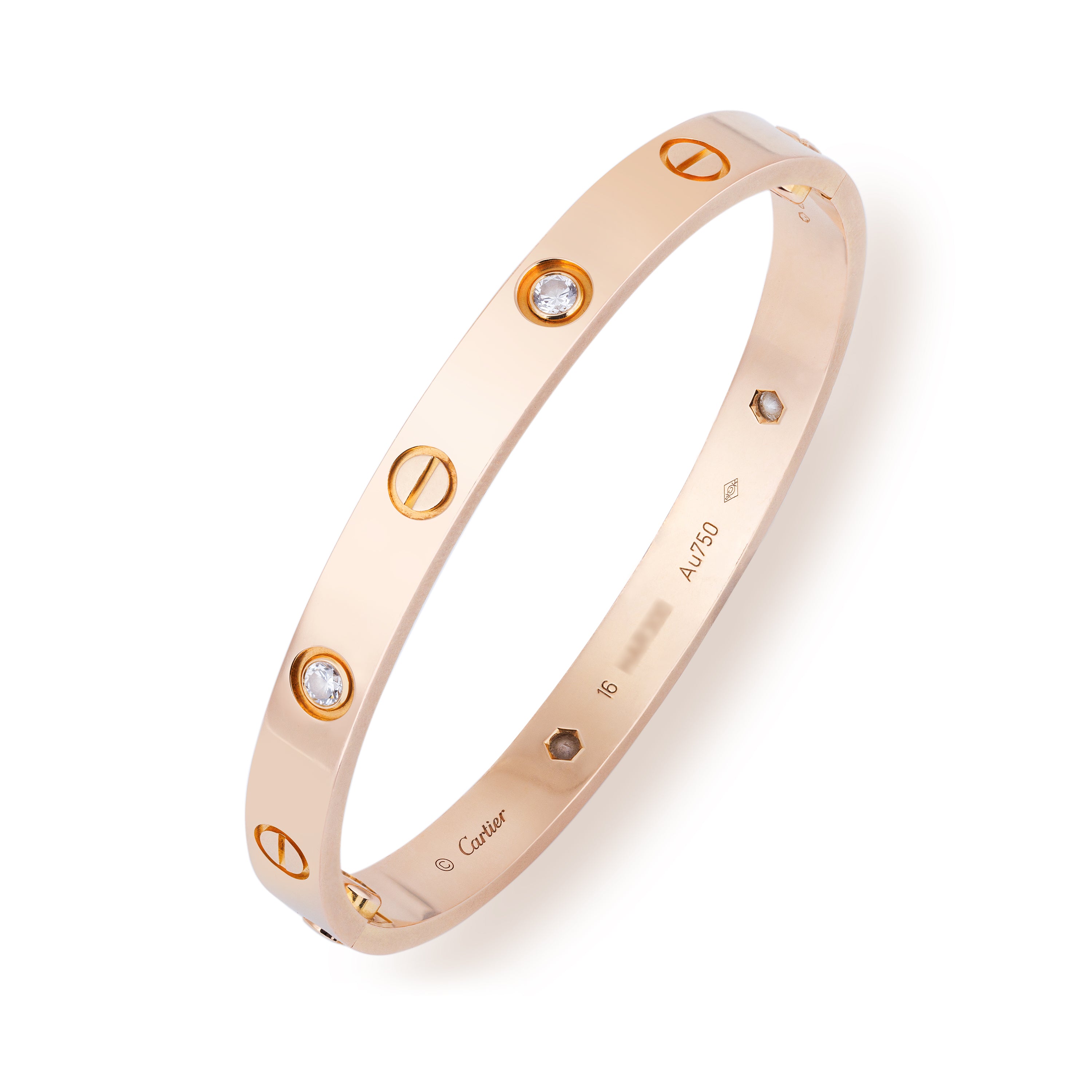 Cartier Love Bracelet, Classic Model, 4 Diamonds | Size 16 | 18k Rose Gold | Box & Papers | 2019
