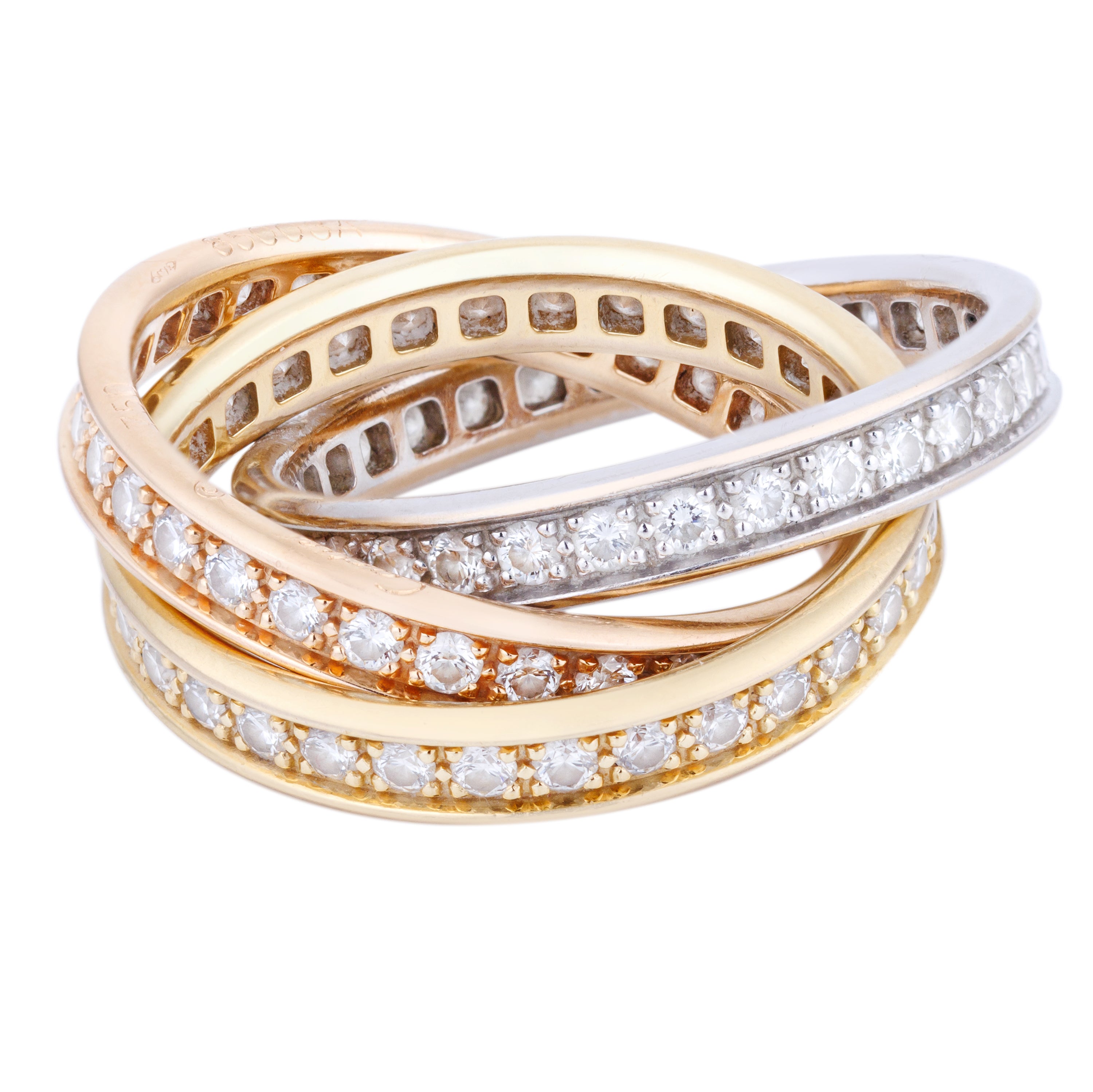 Cartier Trinity Pavé Ring | 18k Yellow, White & Rose Gold | Size 53 | Papers | 2010