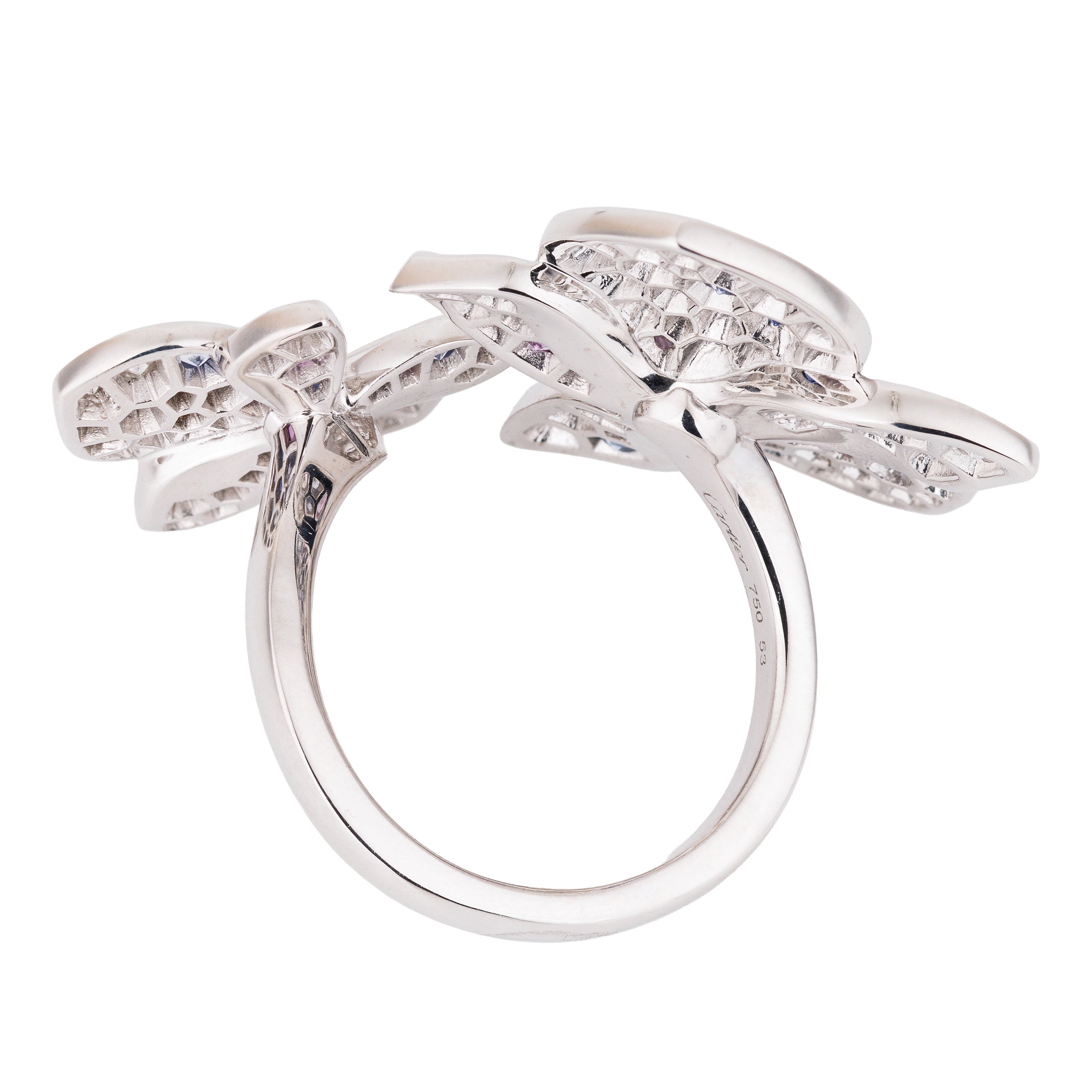 Cartier | Caresse d'Orchidées Diamond, Sapphire & Amethyst Ring | 18k White Gold | Size 53