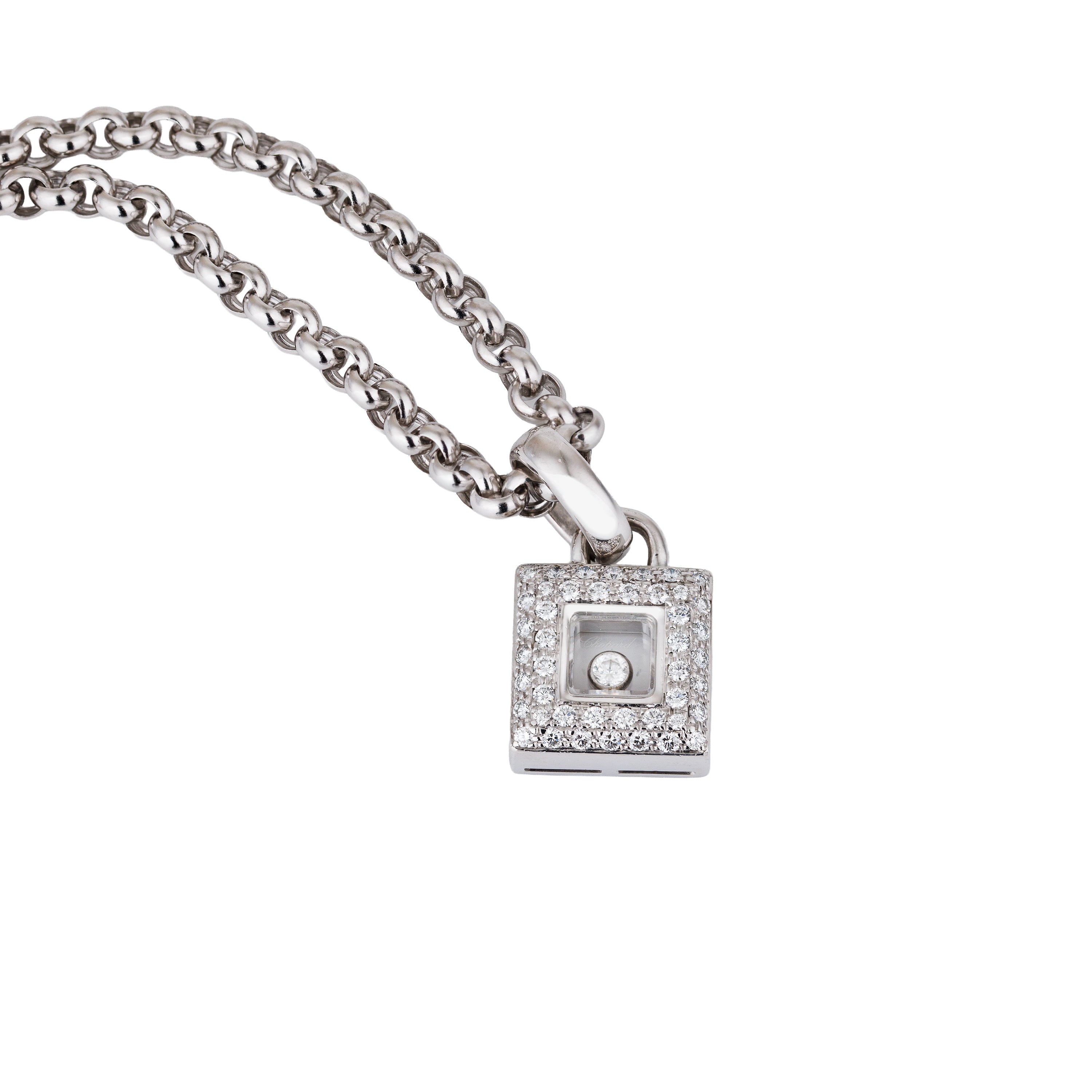 Chopard Happy Diamonds Square Pendant Necklace | 18k White Gold | 2000's