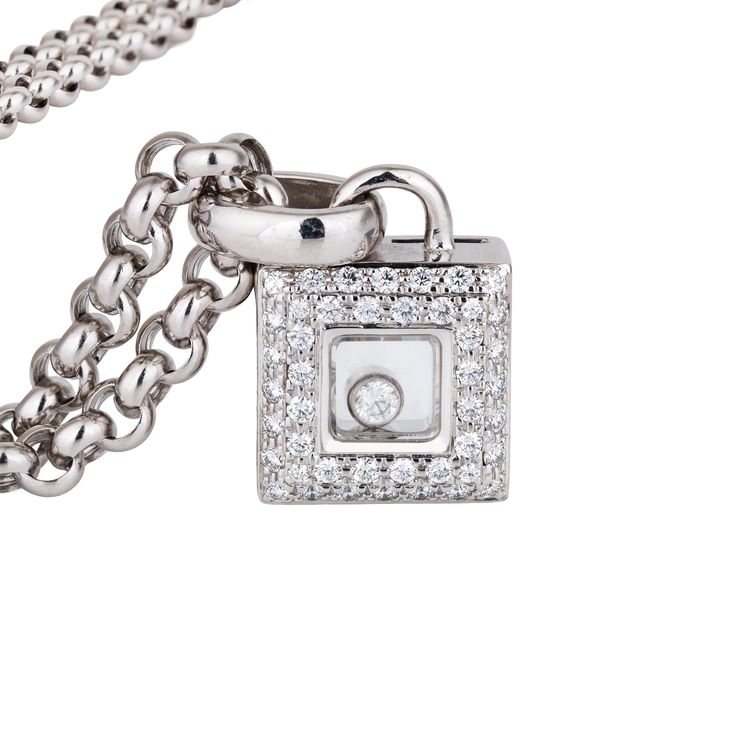 Chopard Happy Diamonds Square Pendant Necklace | 18k White Gold | 2000's