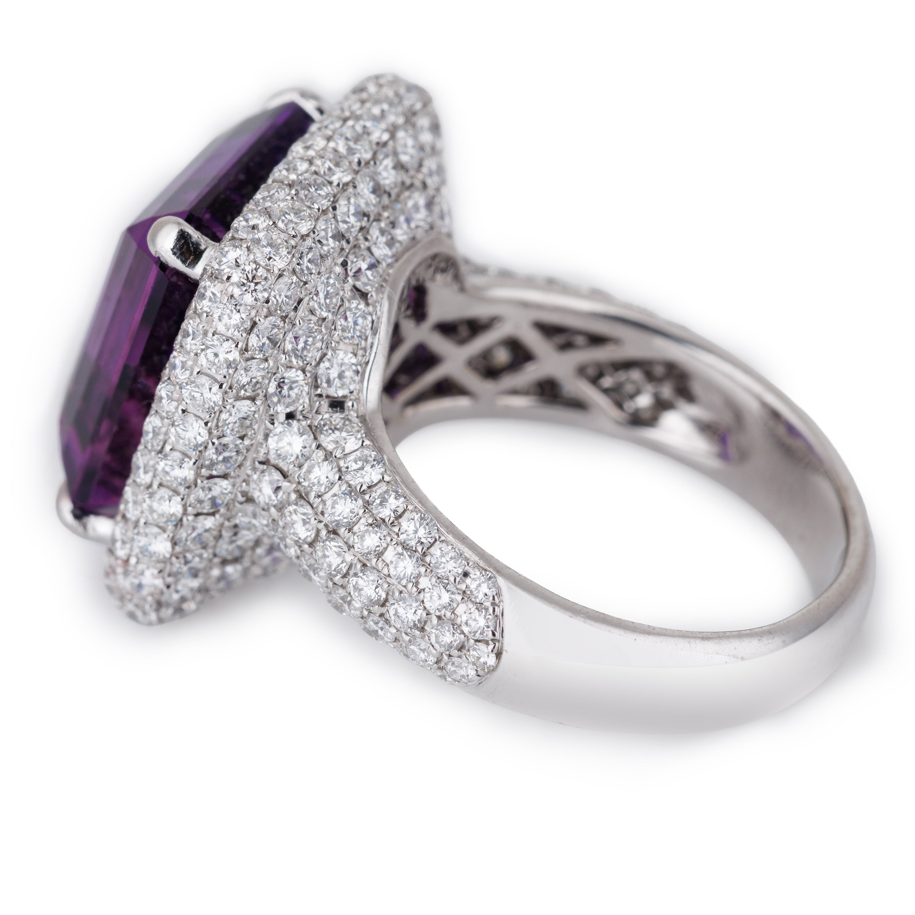 Amethyst & Pavé Diamond Cocktail Ring | 18k White Gold