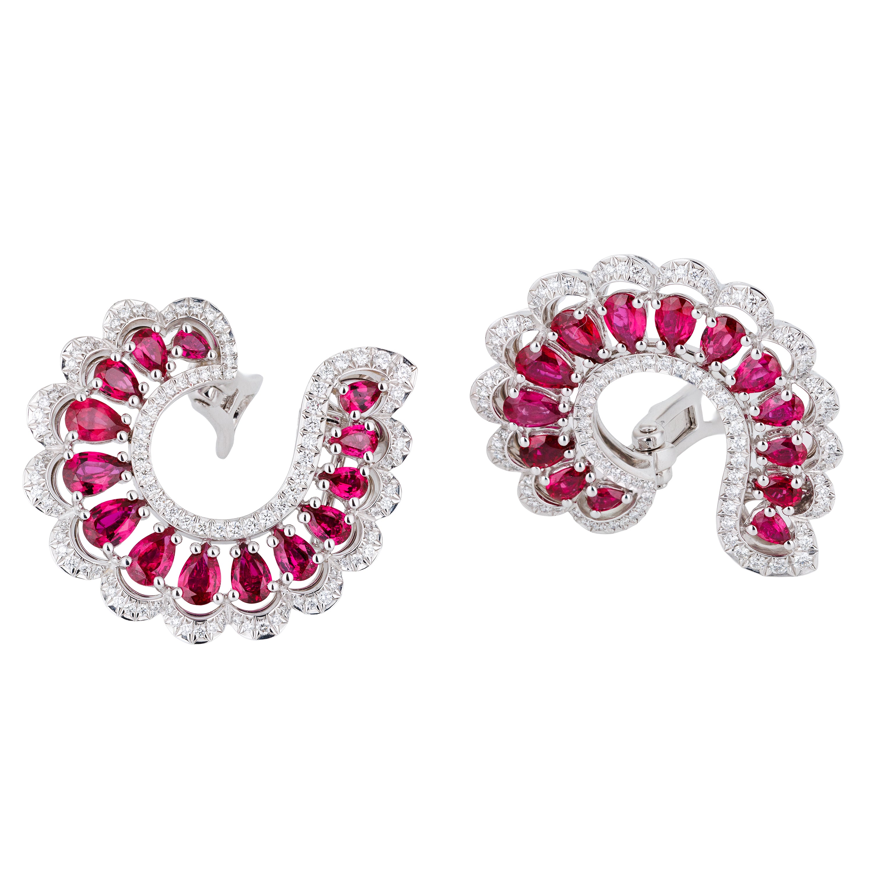 Chopard Precious Lace Vague | Pear-Shaped Ruby & Diamond Earrings | 18k White Gold