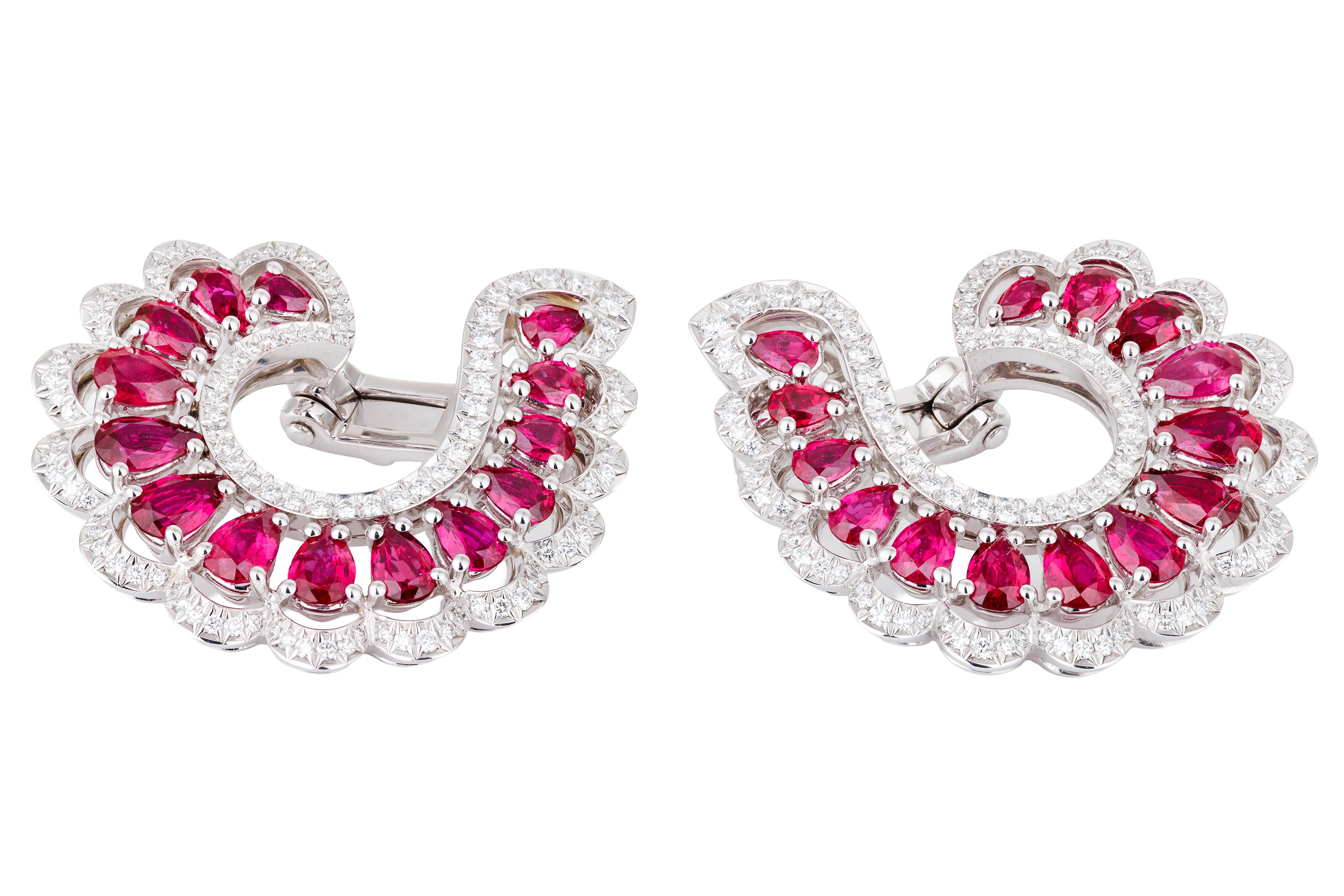 Chopard Precious Lace Vague | Pear-Shaped Ruby & Diamond Earrings | 18k White Gold