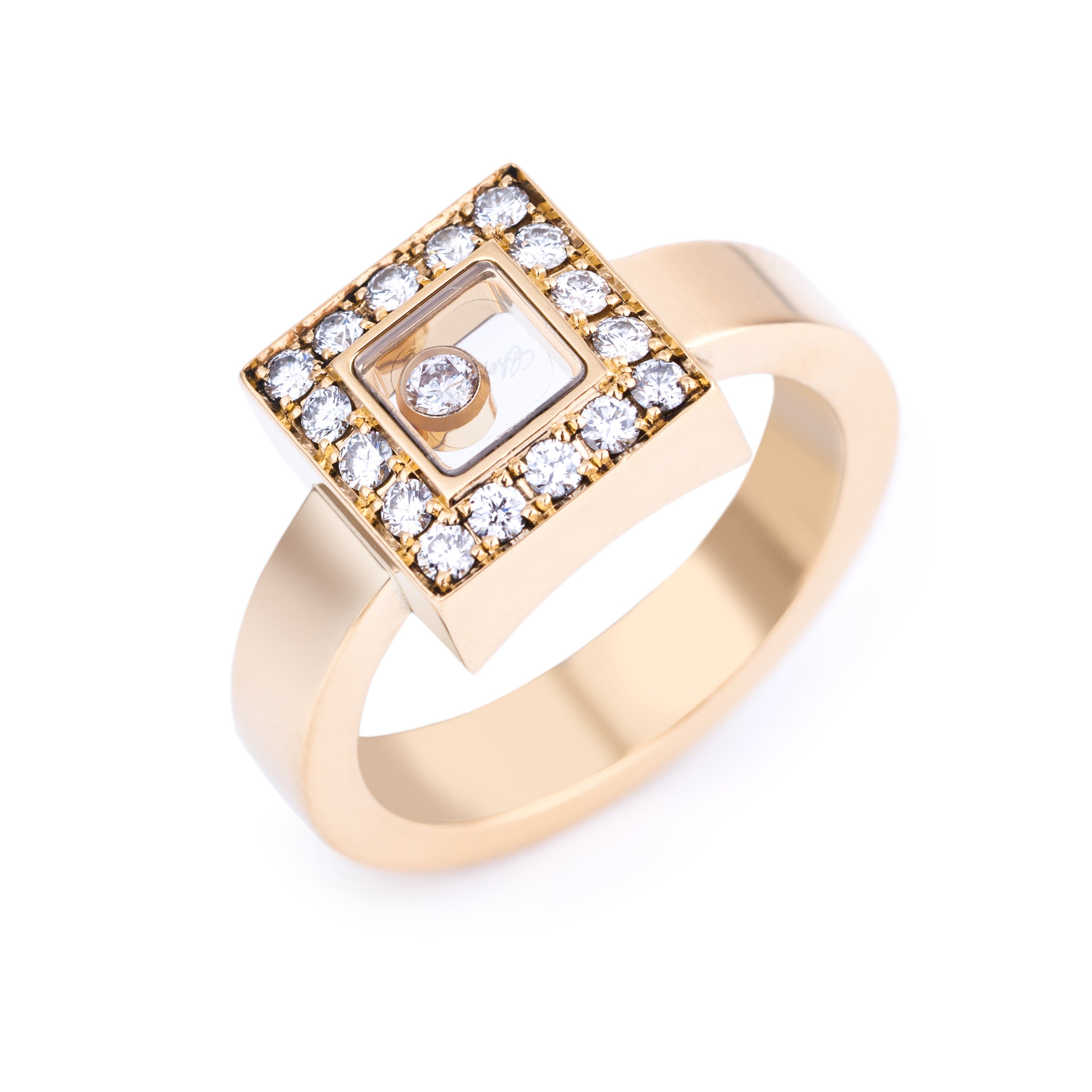 Chopard Happy Diamonds Square Ring | 18k Yellow Gold | Size 52