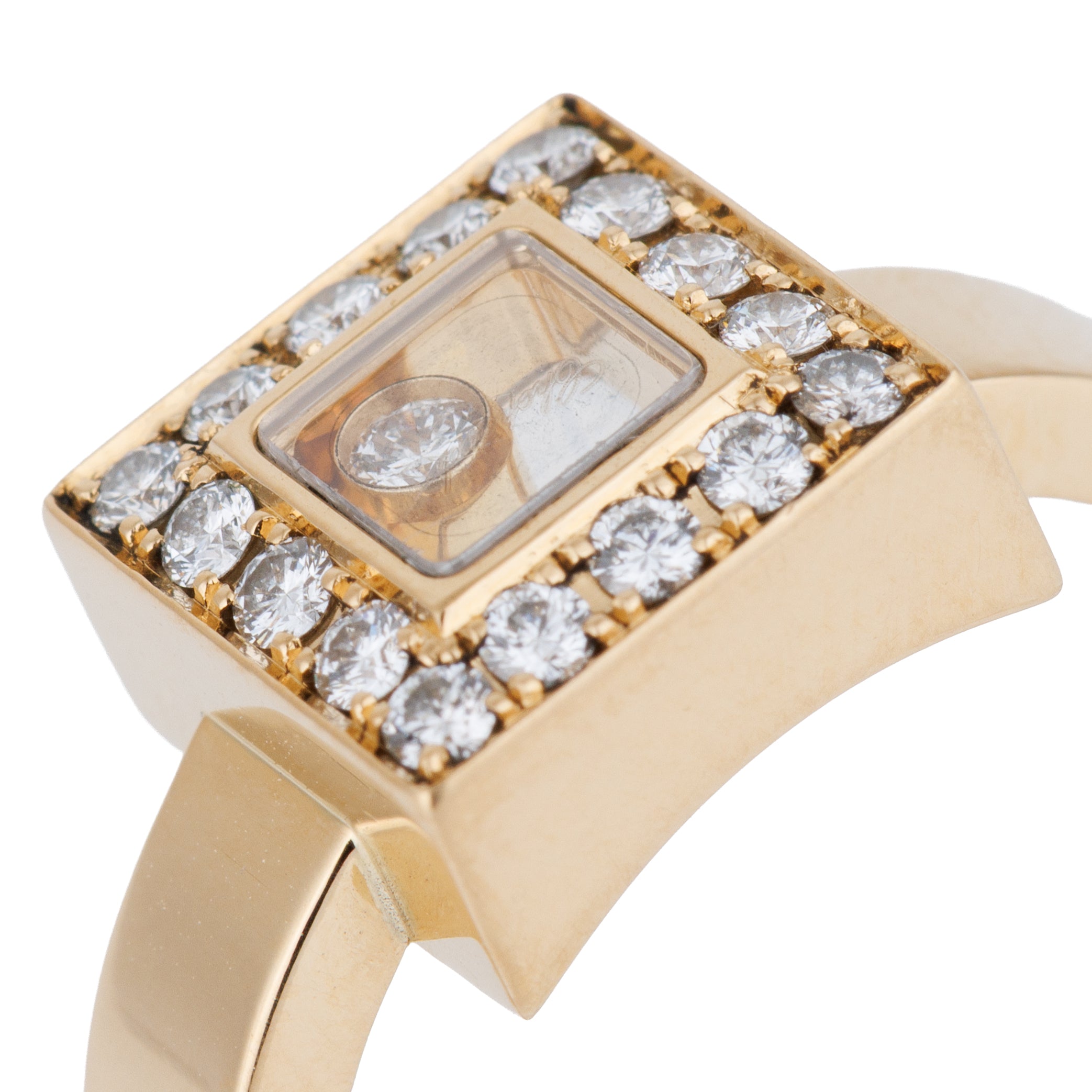 Chopard Happy Diamonds Square Ring | 18k Yellow Gold | Size 52