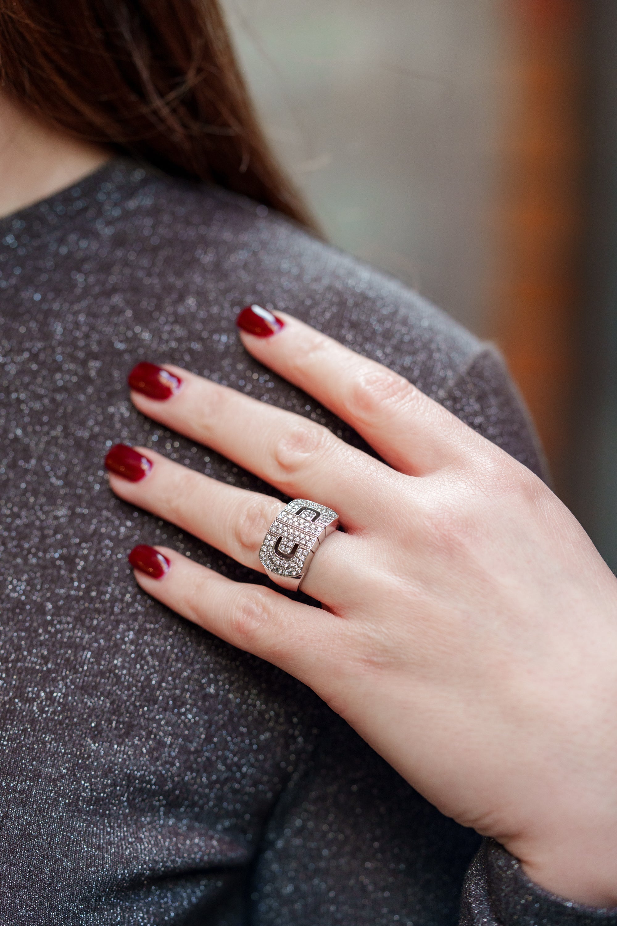 Bvlgari Parentesi Ring | Pavé Diamonds | 18k White Gold