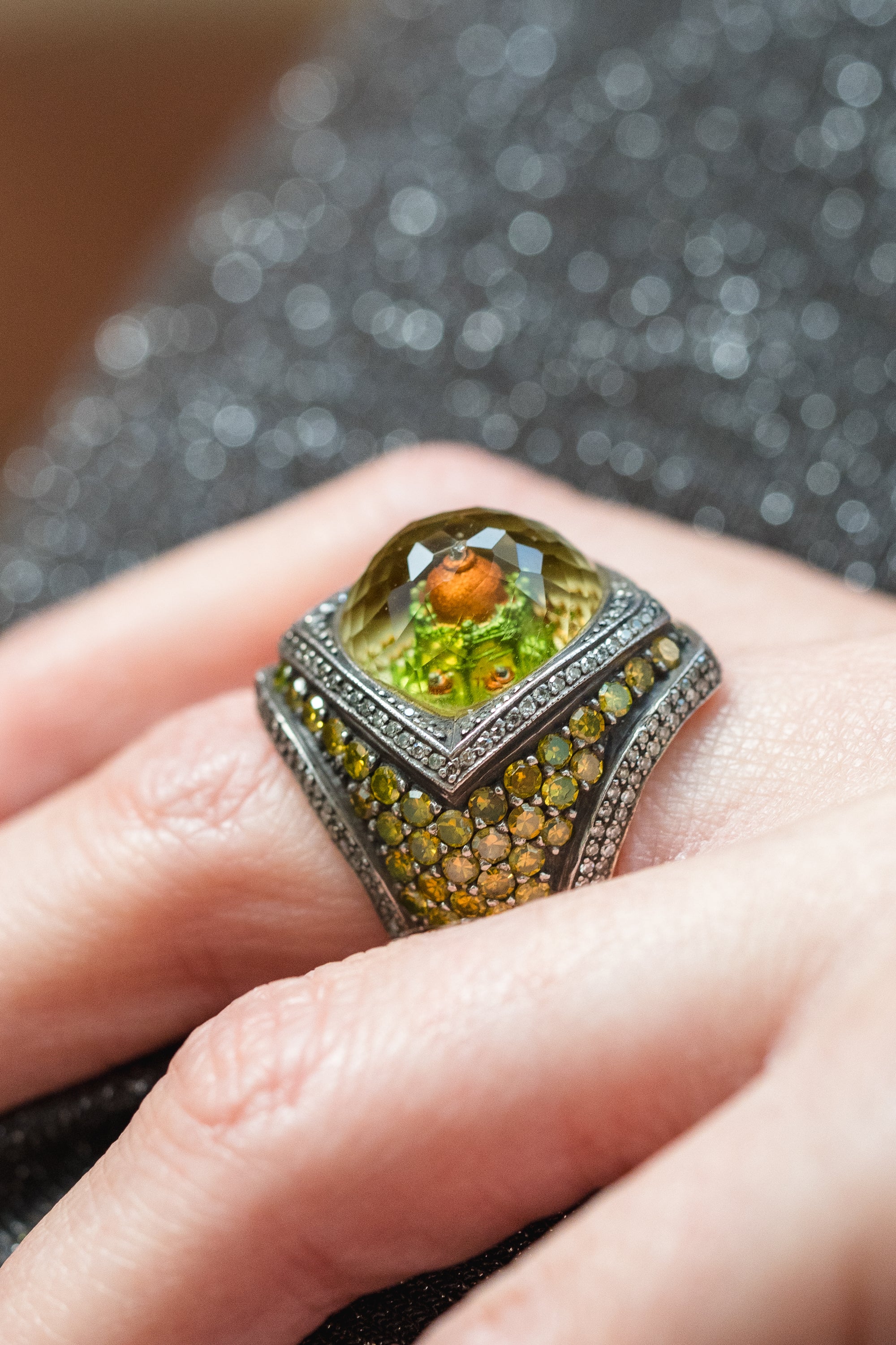 Sevan Bıçakçı Mosque Ring | Citrine & Pavé Diamonds | 8 & 24k White & Yellow Gold | 2007