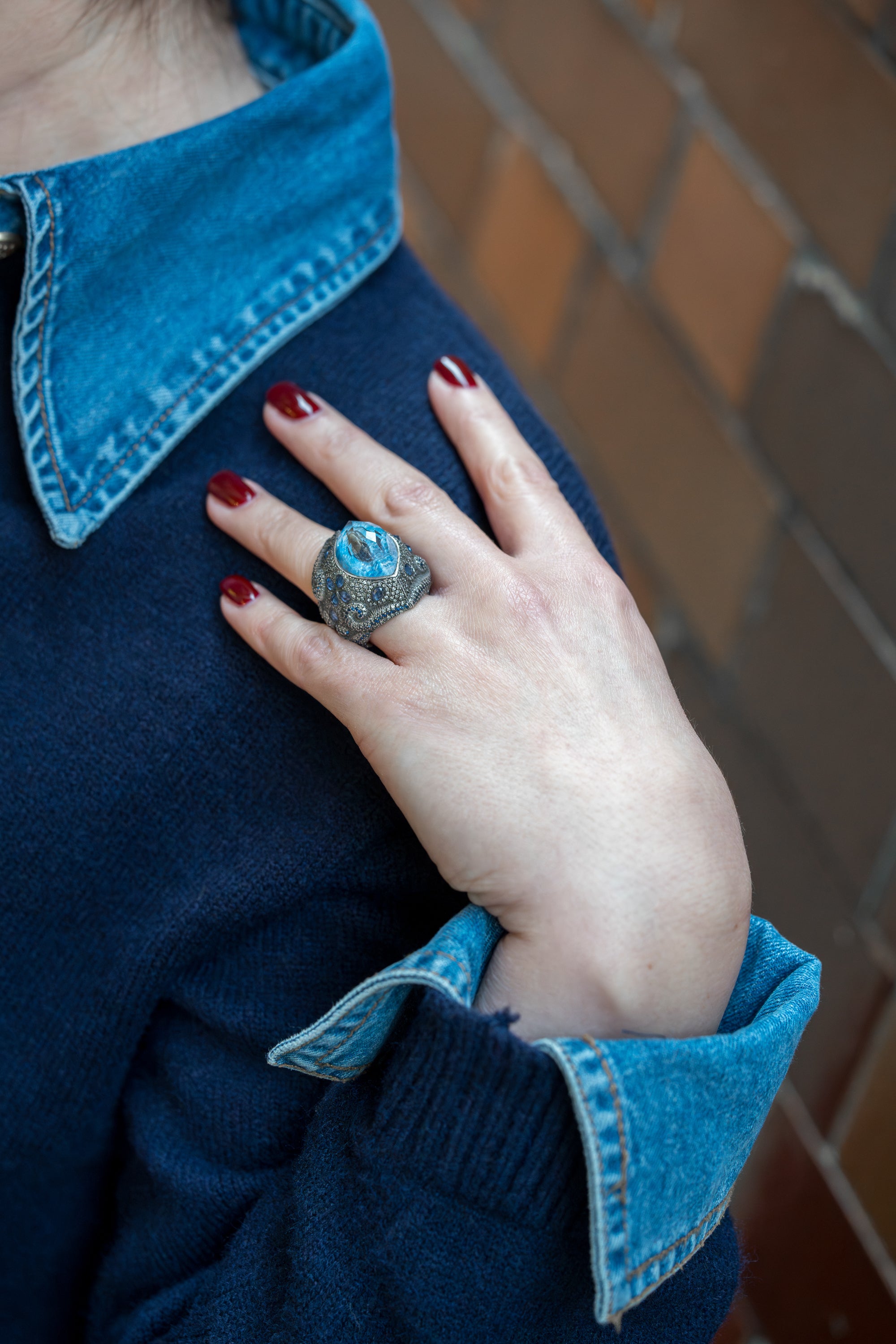 Sevan Bıçakçı Dolphin Ring | Blue Sapphire & Pavé Diamonds | Silver & 24k Yellow Gold | 2009