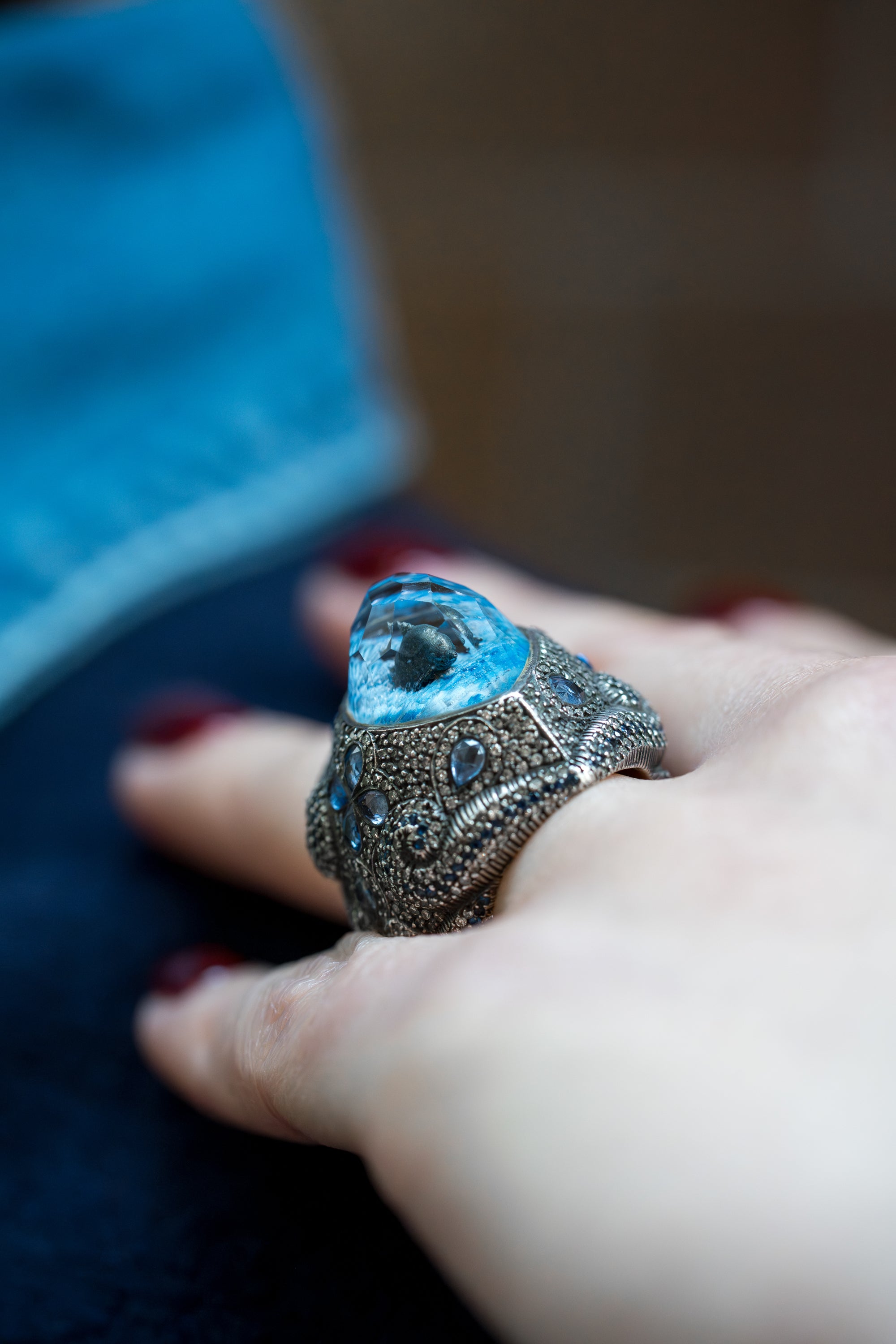 Sevan Bıçakçı Dolphin Ring | Blue Sapphire & Pavé Diamonds | Silver & 24k Yellow Gold | 2009