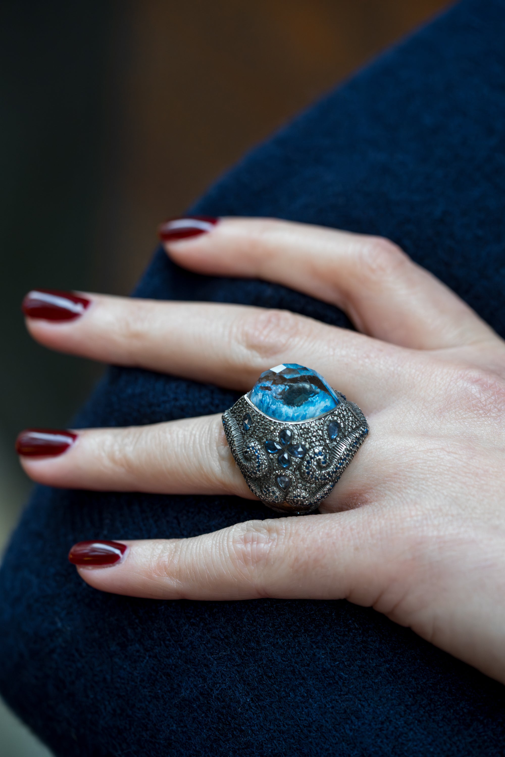 Sevan Bıçakçı Dolphin Ring | Blue Sapphire & Pavé Diamonds | Silver & 24k Yellow Gold | 2009