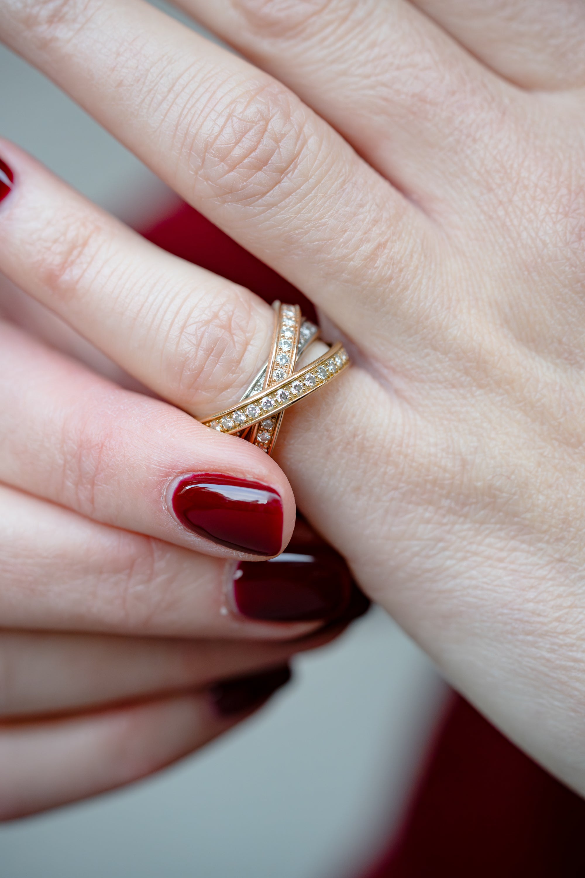 Cartier Trinity Pavé Ring | 18k Yellow, White & Rose Gold | Size 53 | Papers | 2010