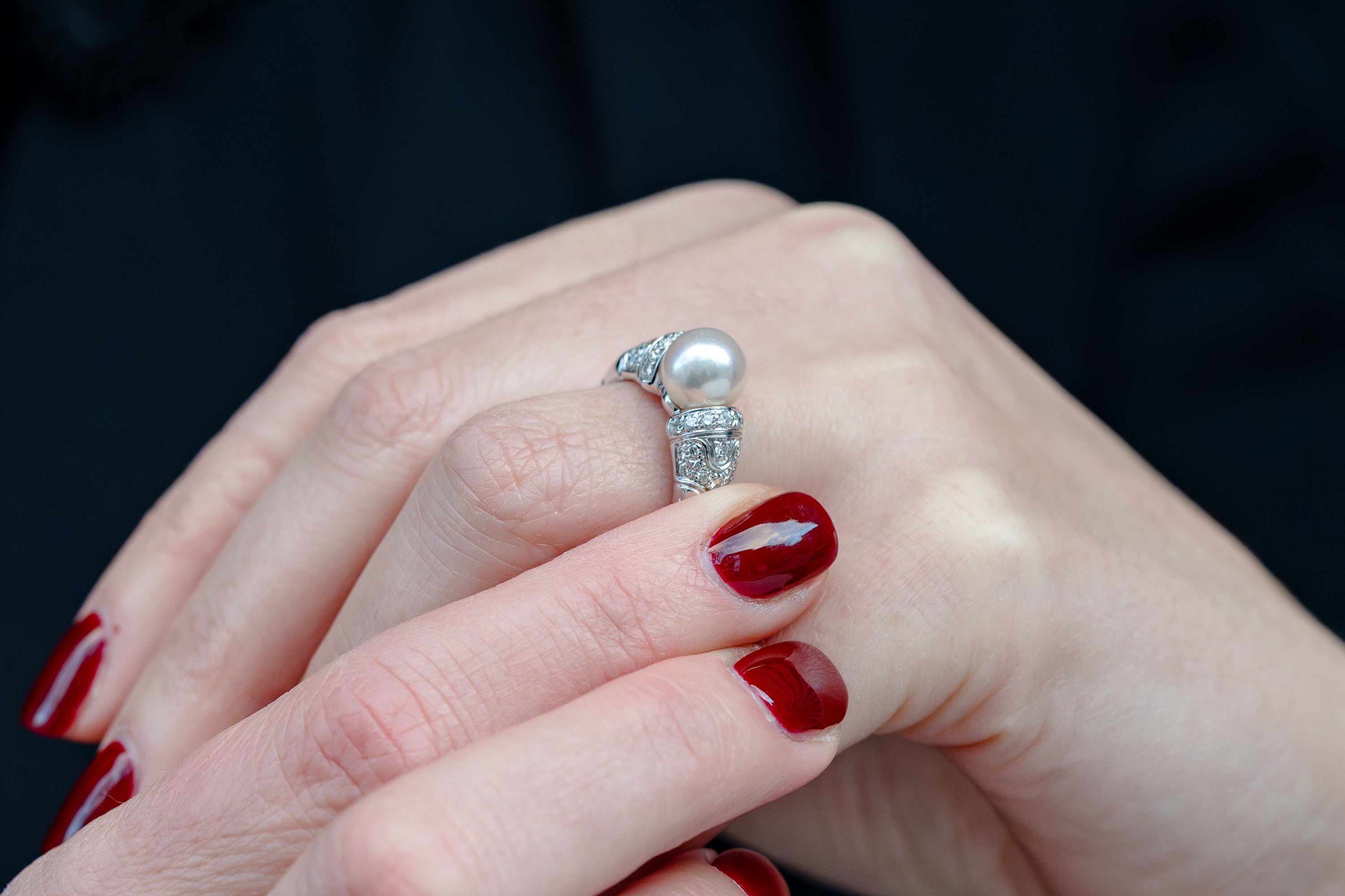 Bvlgari Passo Doppio Pearl & Diamond Ring | 18k White Gold | 1980's