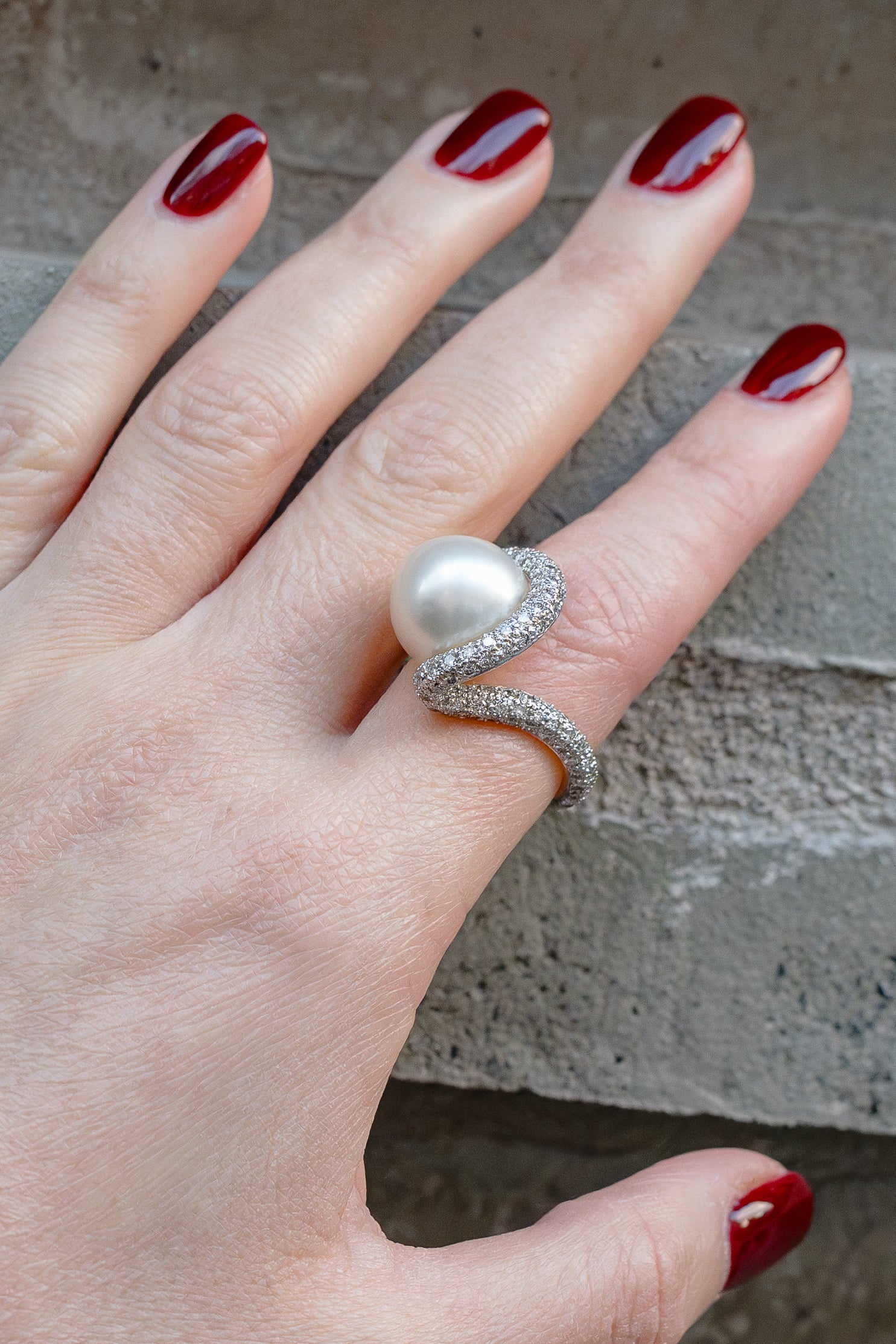Pearl & Diamond Ring | Pave Diamonds | 18k White Gold