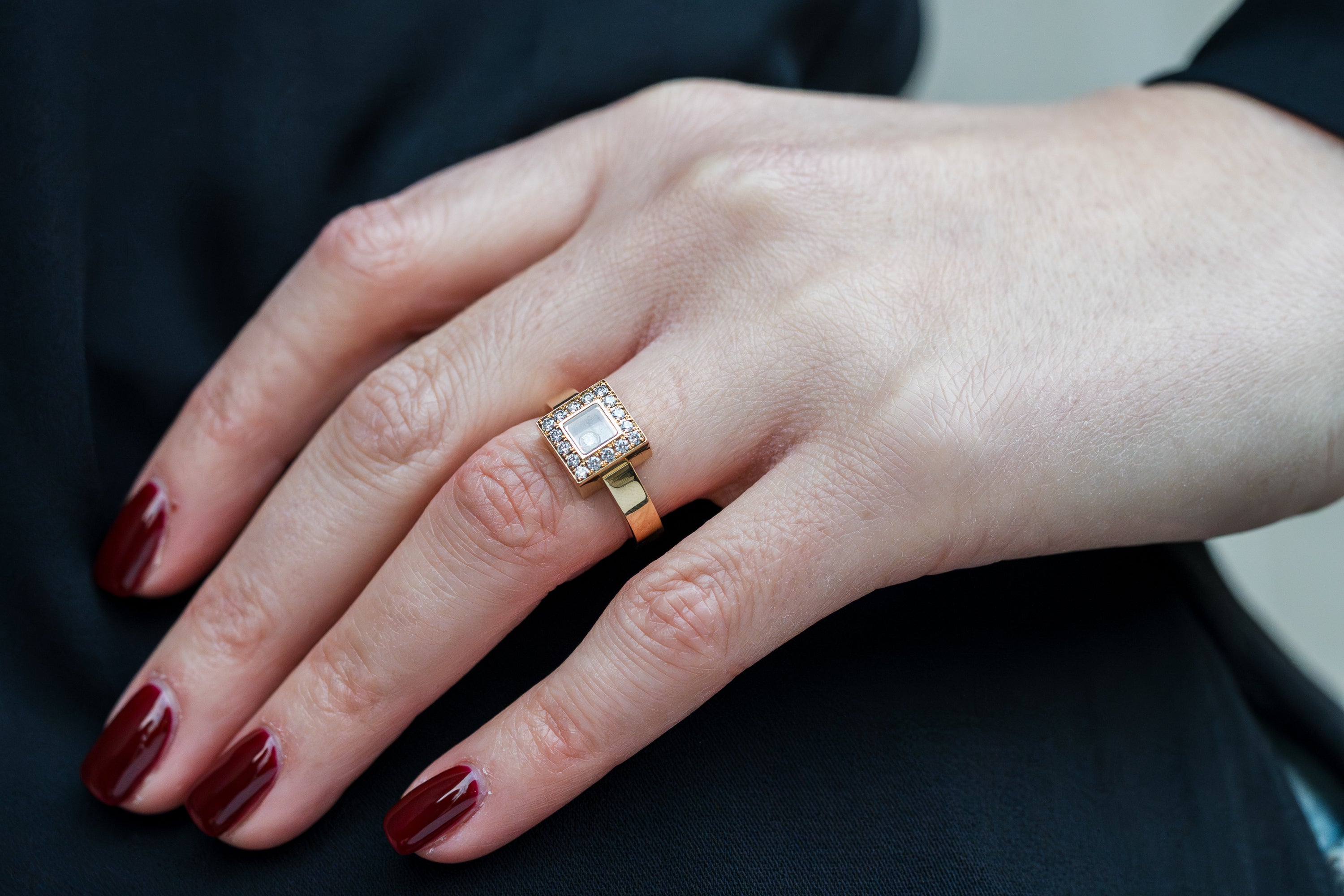 Chopard Happy Diamonds Square Ring | 18k Yellow Gold | Size 52