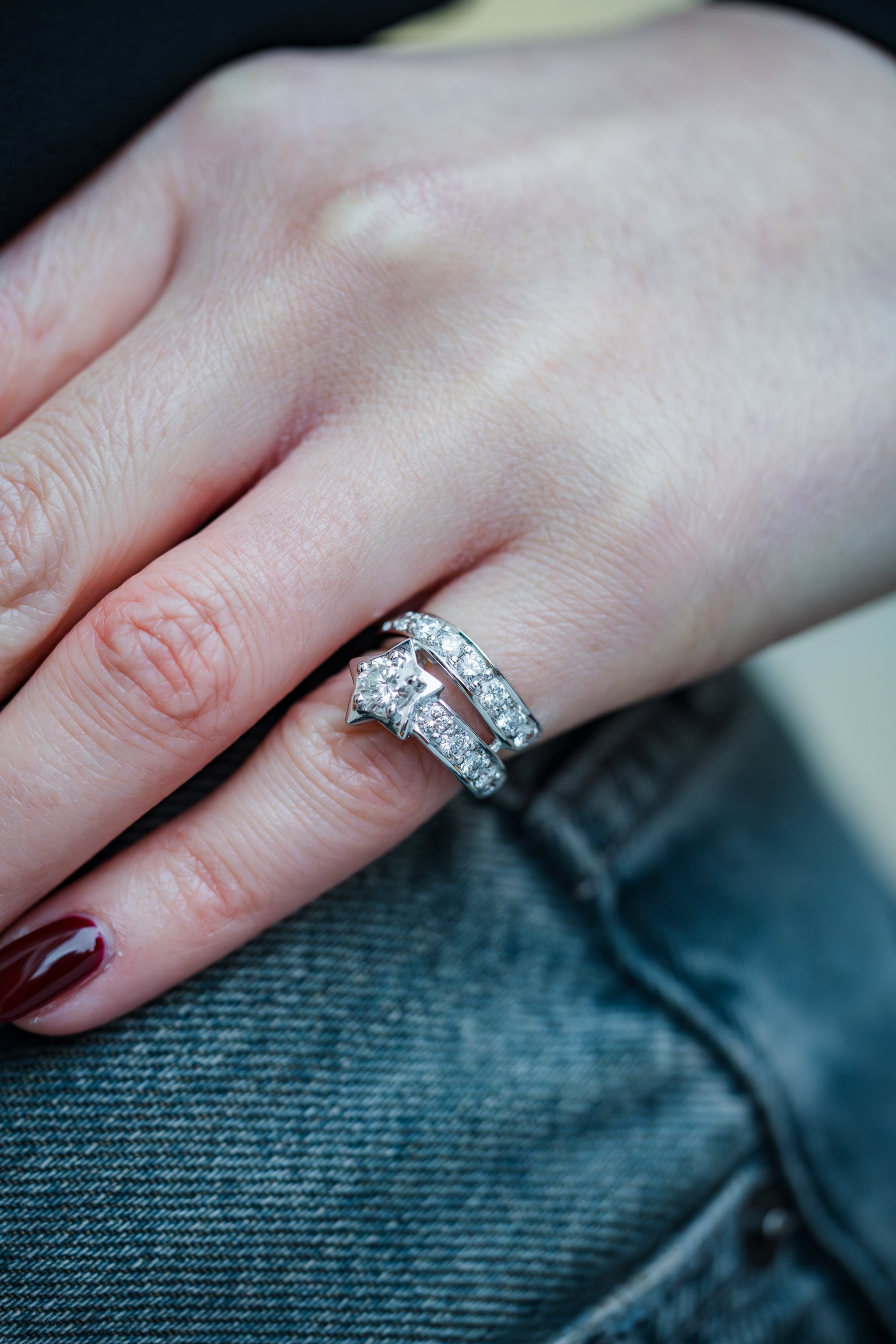 Pavé Diamond Star Ring | 18k White Gold