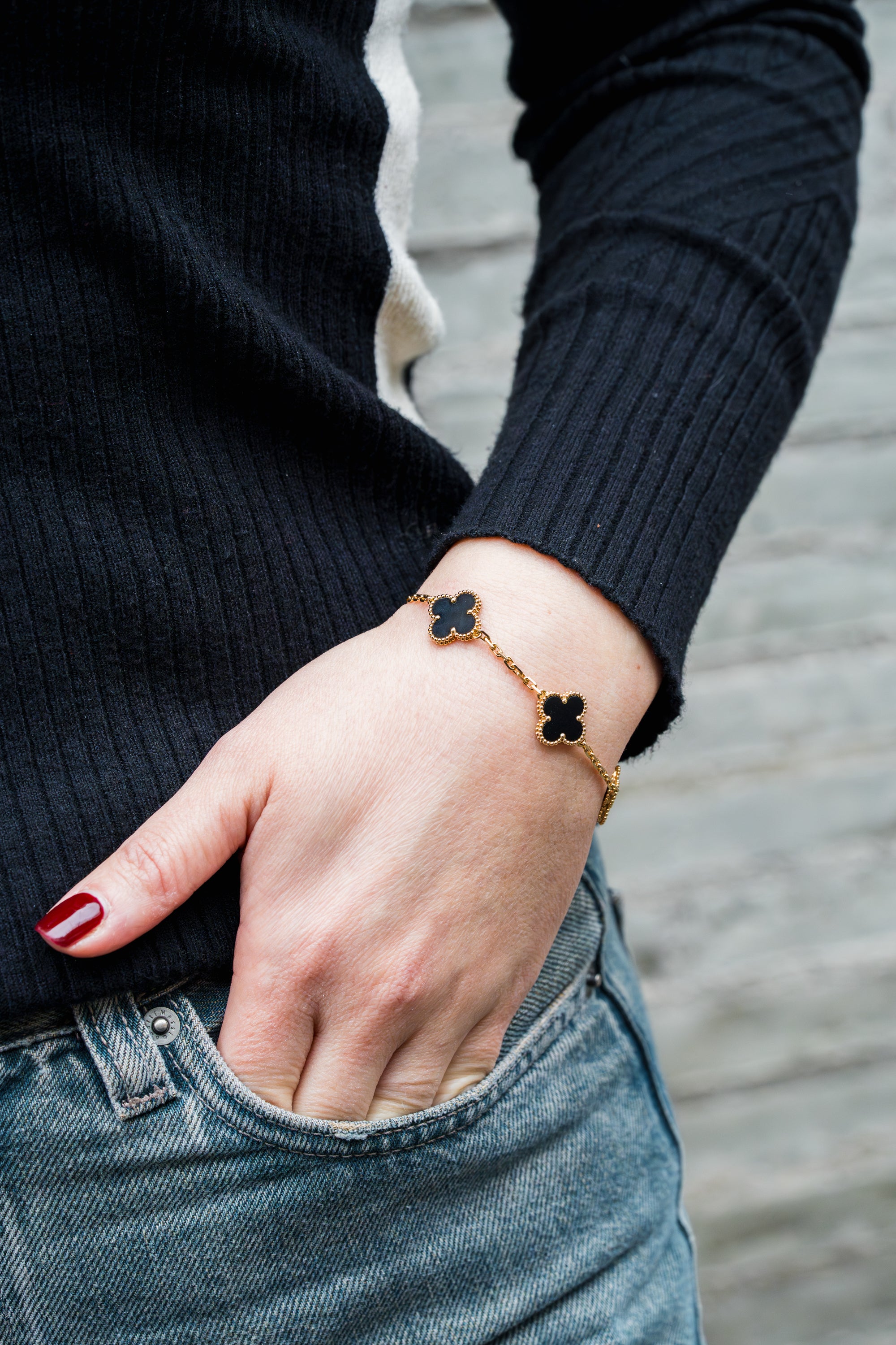 Van Cleef & Arpels Vintage Alhambra Bracelet, 5 Motifs | Onyx & 18k Yellow Gold | Box & Papers | 2023